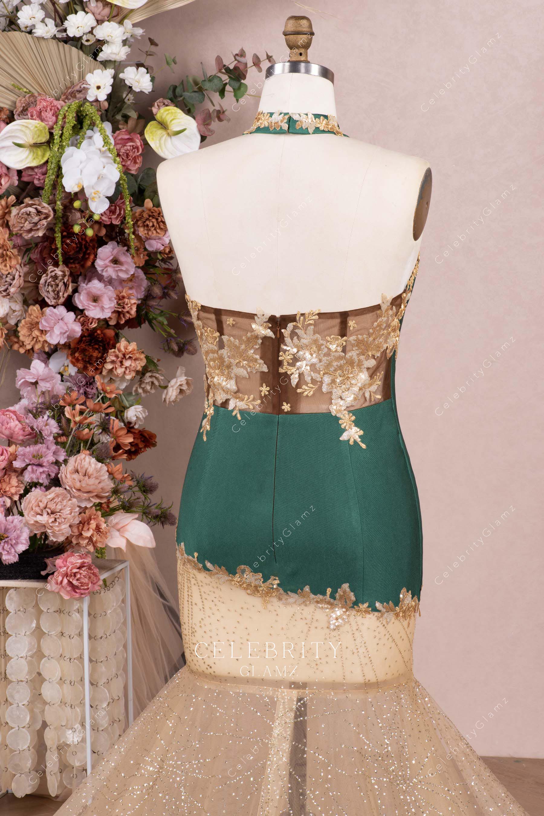 glitter tulle trumpet prom dress