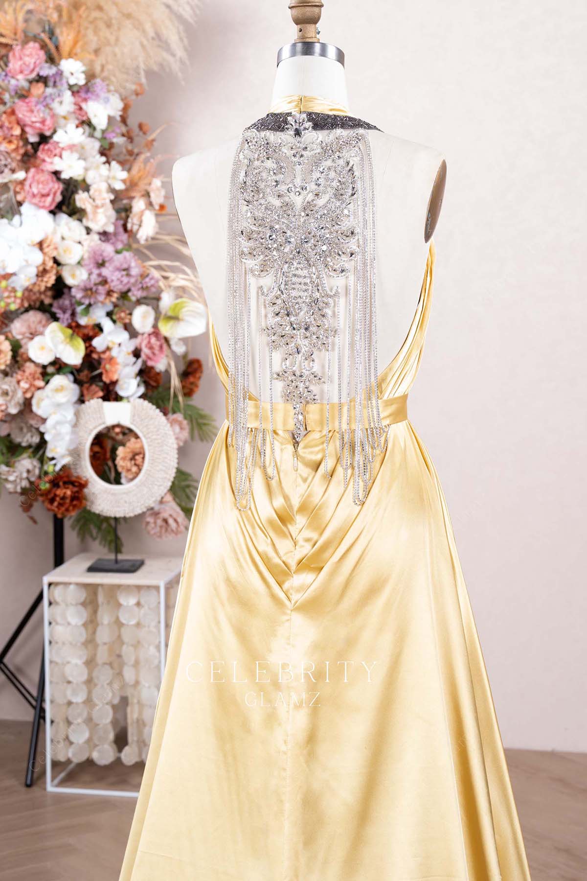 gold a line prom dress