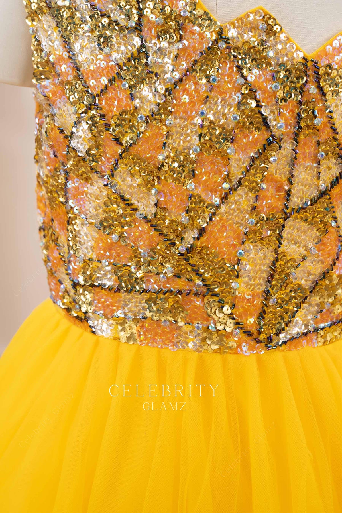 gold glitter sleeveless pageant dress
