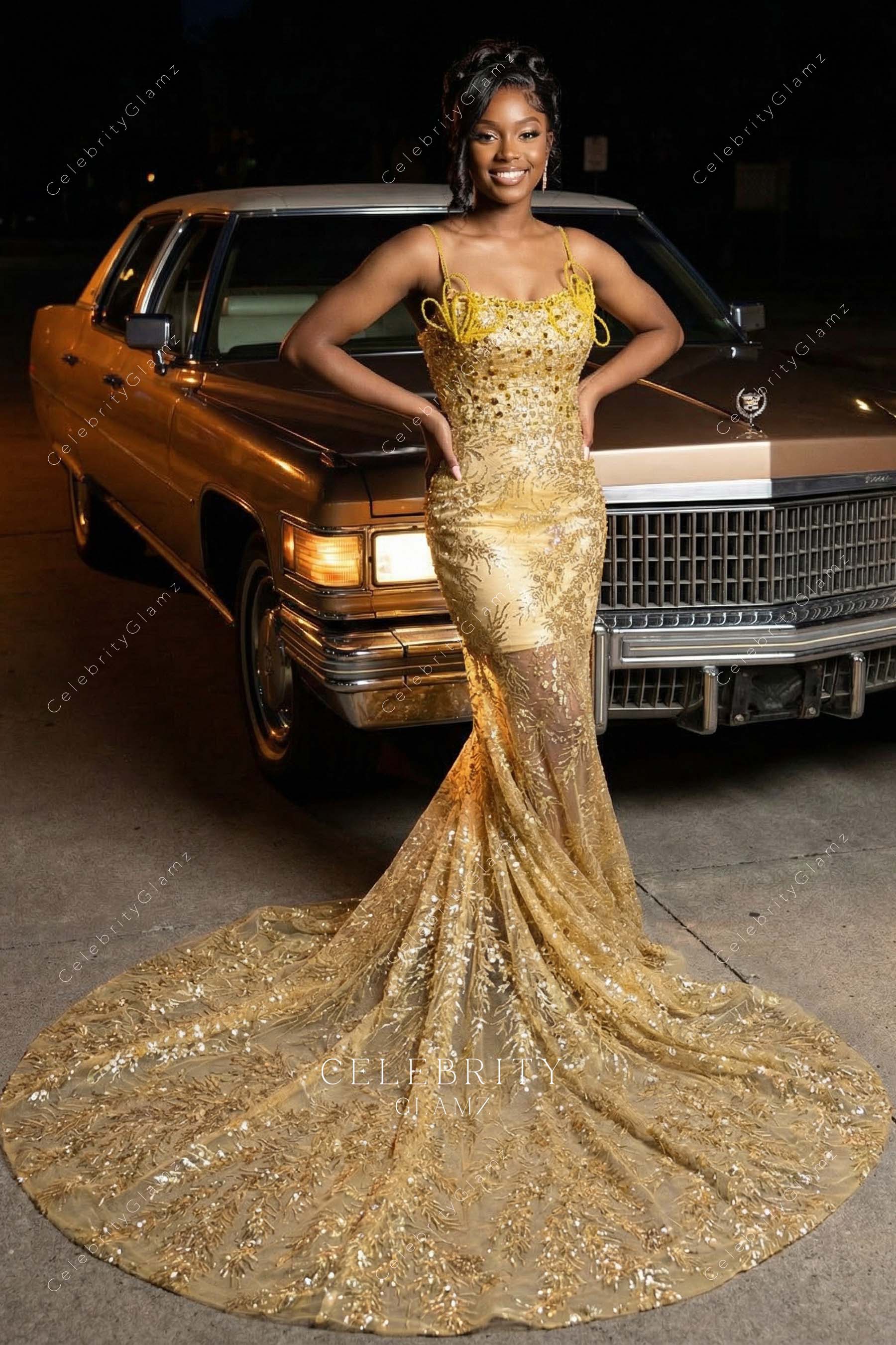 gold sequin mermaid prom dress