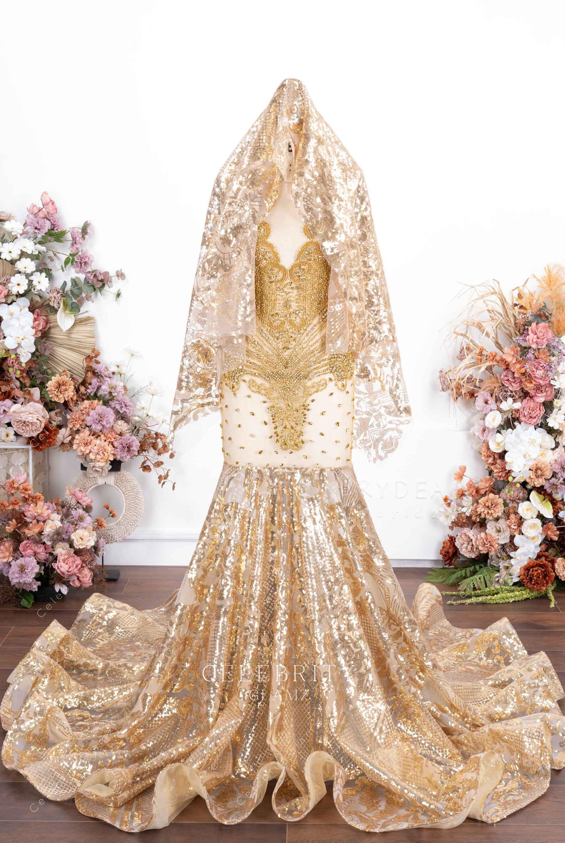 gold sequin shawl prom dress