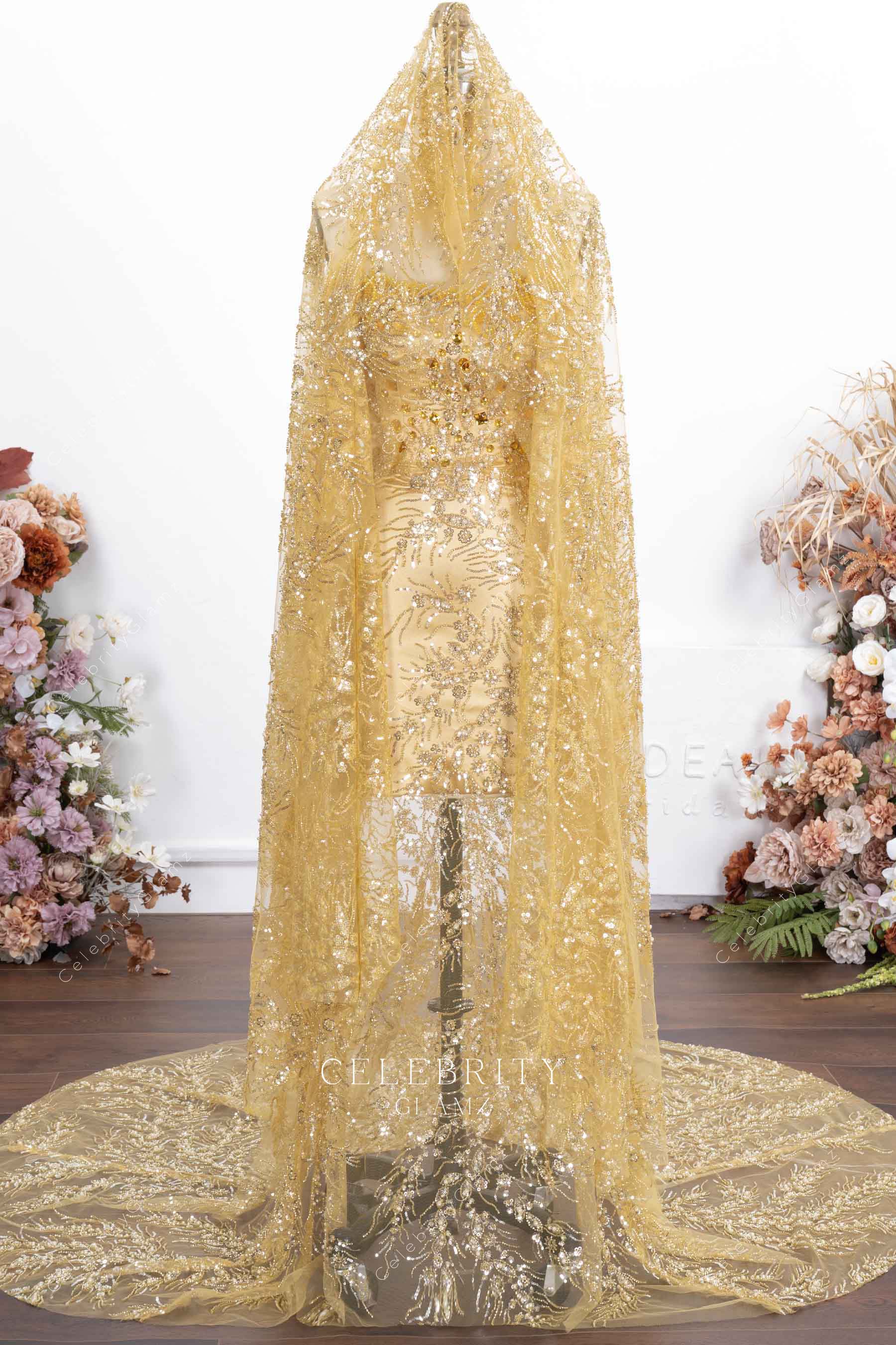 gold sequin shawl prom dress