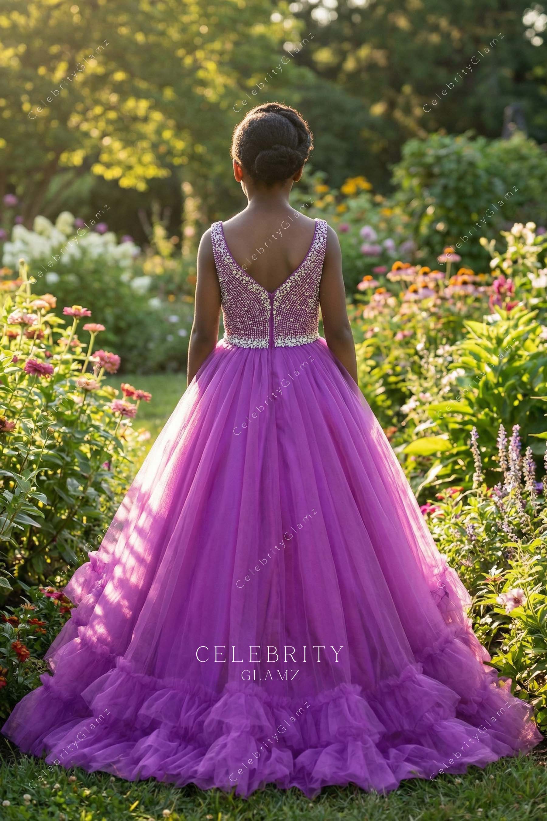grape a line v back pageant gown