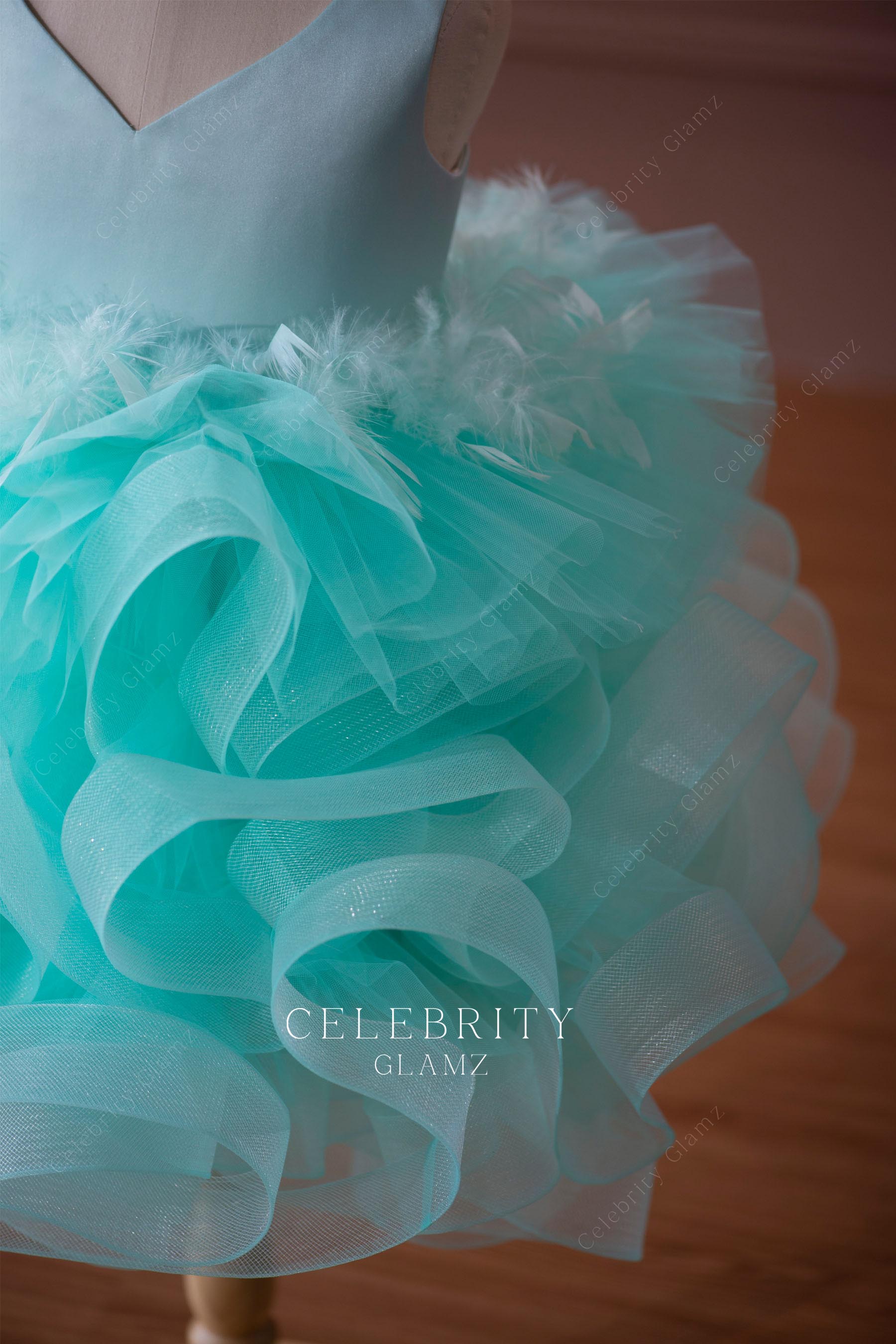 green feather little girl dress