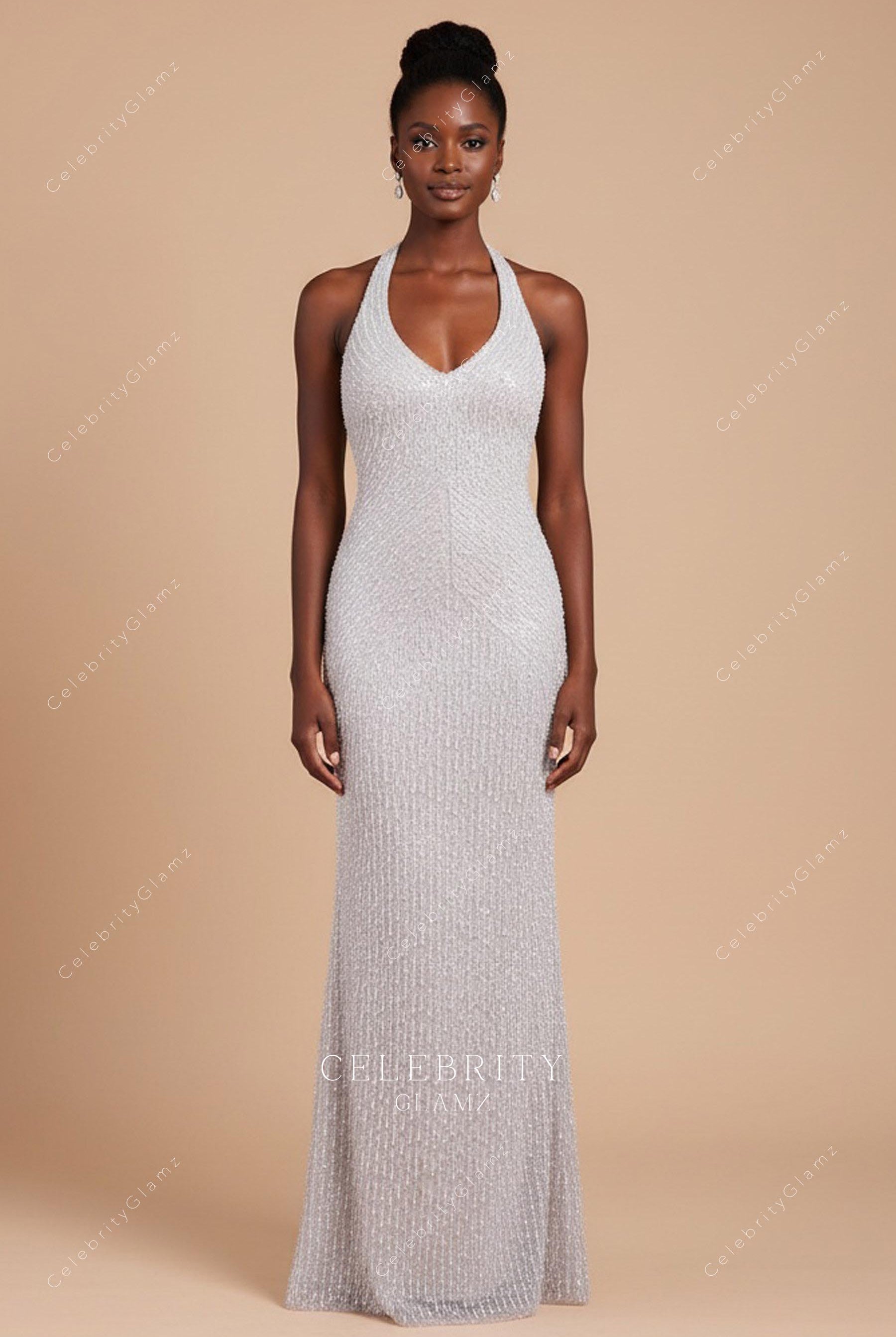 grey glitter fit flare prom dress