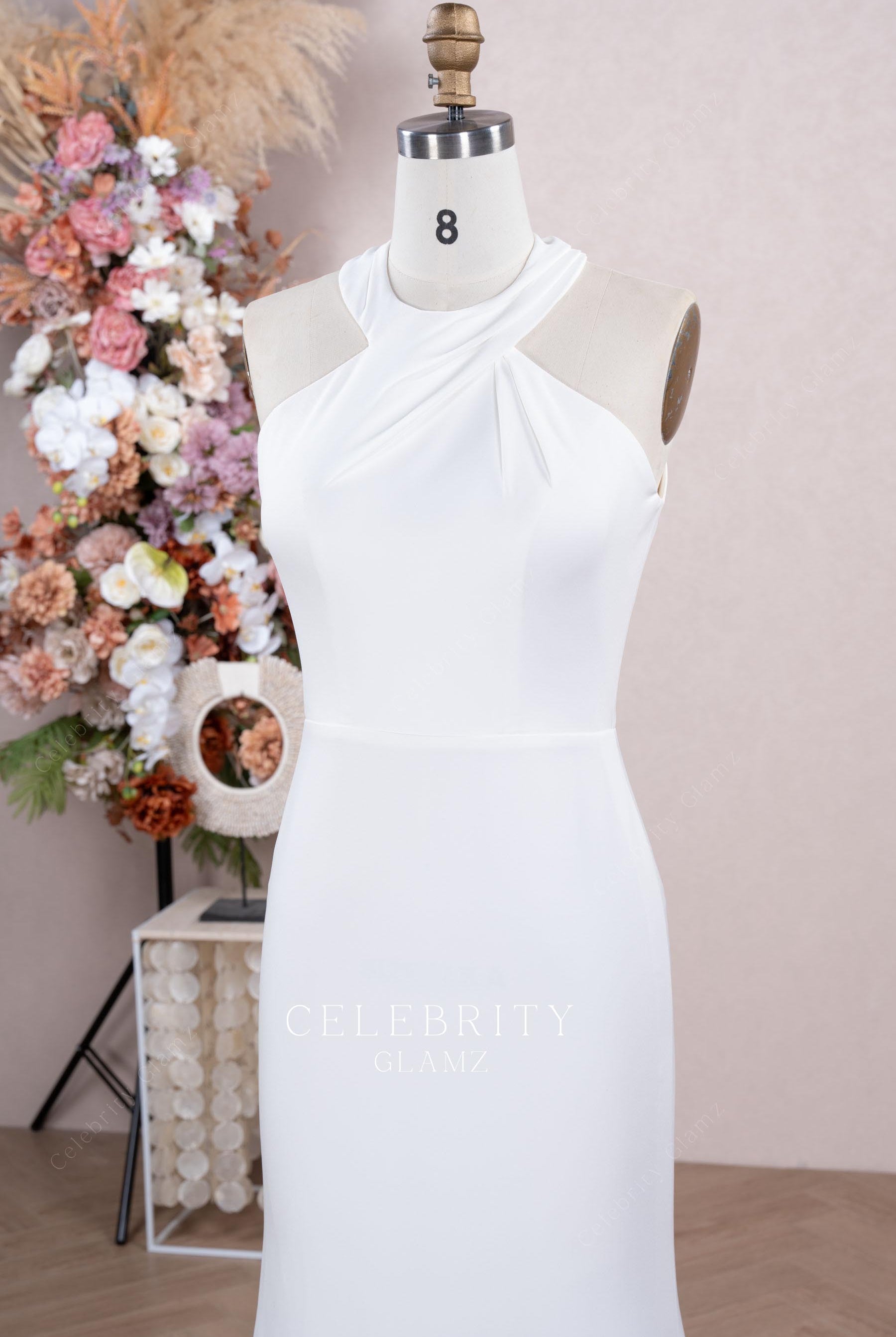halter crew neck simple wedding dress