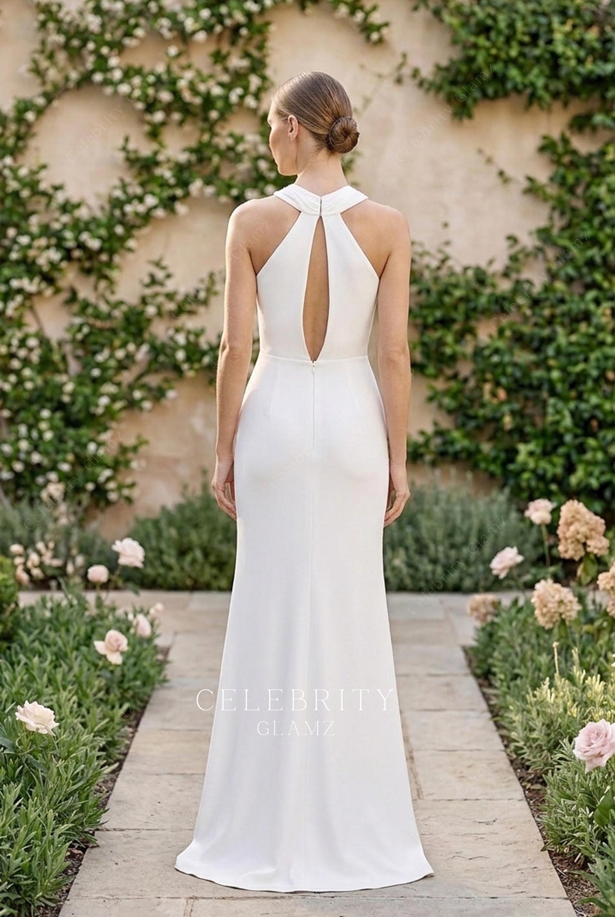 halter keyhole back wedding dress