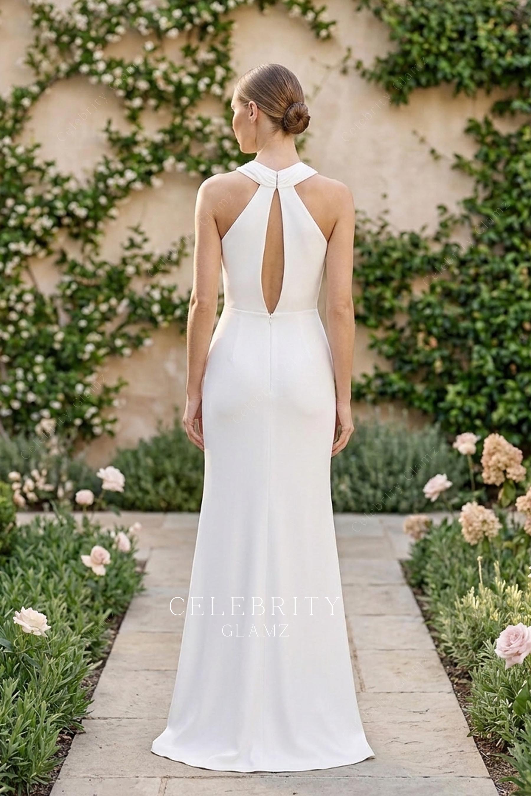 halter keyhole back wedding dress
