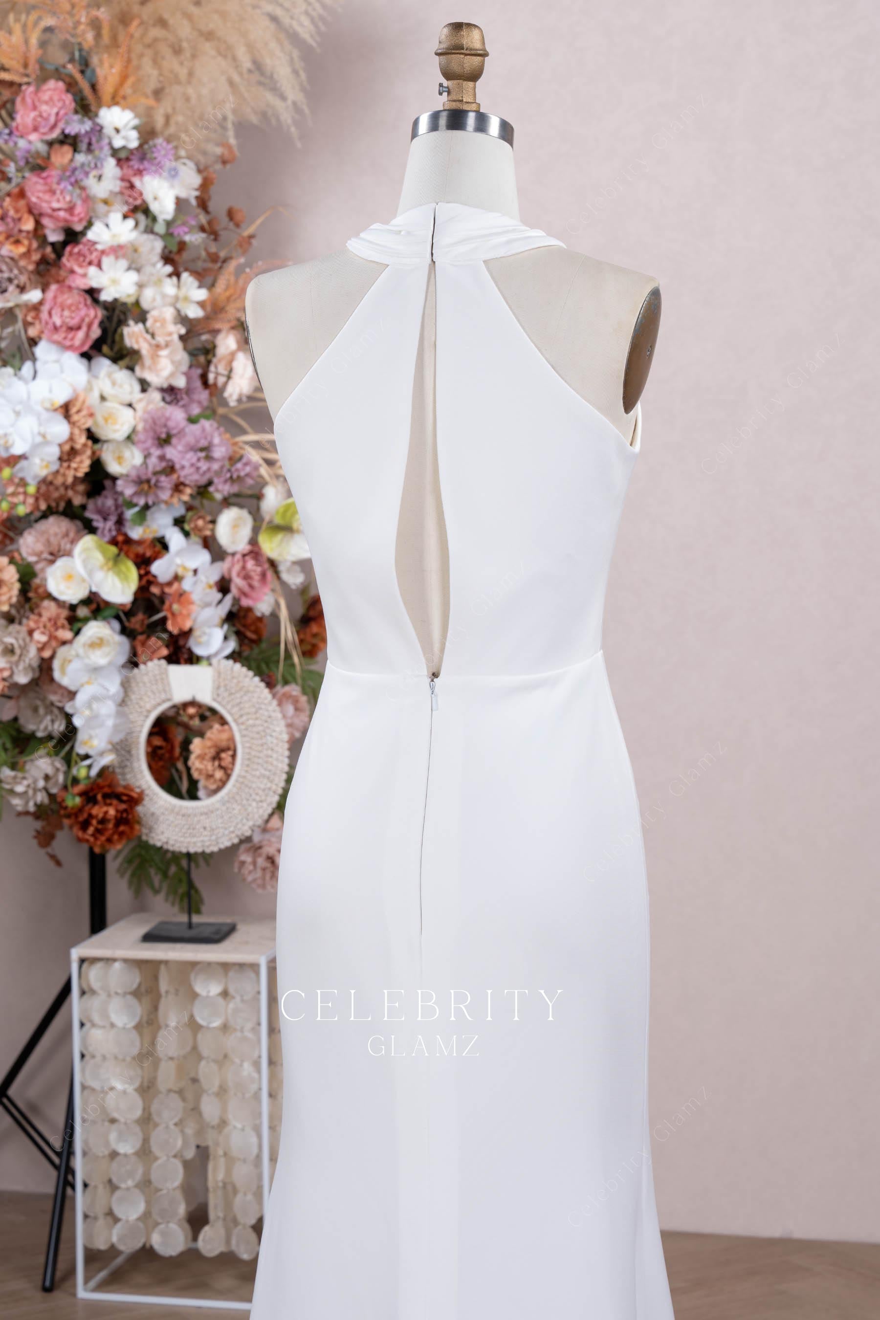 halter sleeveless crepe wedding dress