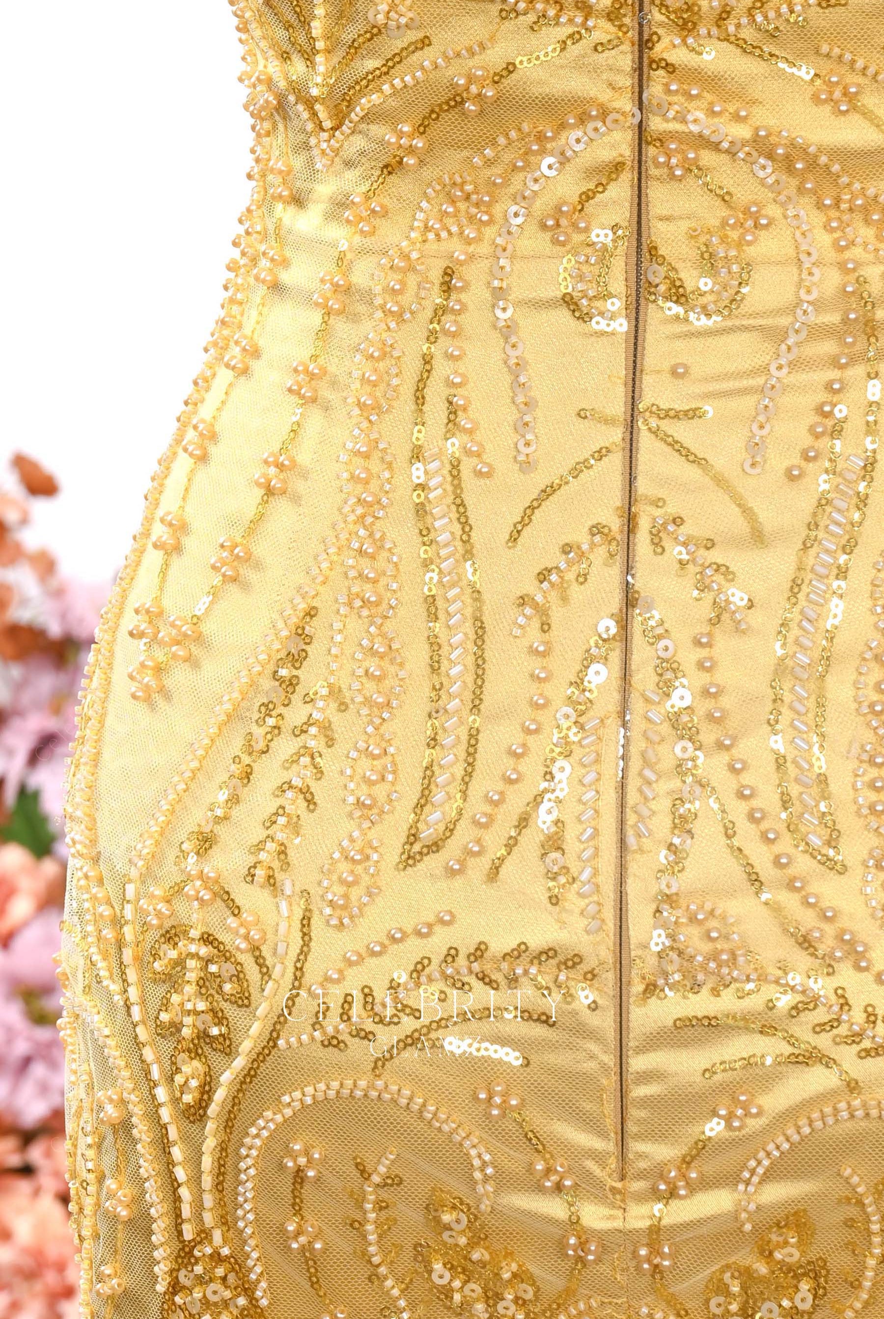 handsewn beaded sequin prom dress