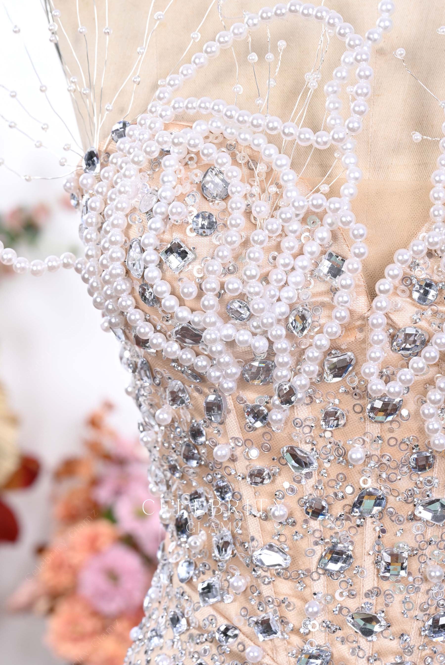 handsewn beaded sequin prom dress