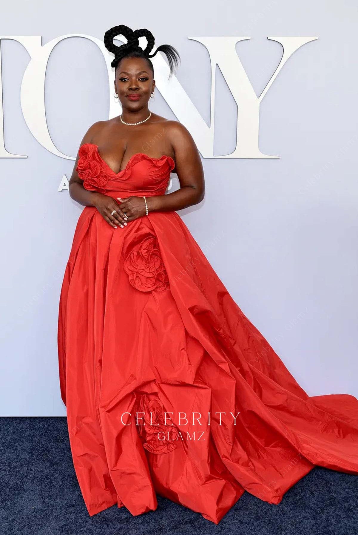 Heather Simms red a line prom dress 2024 tony awards