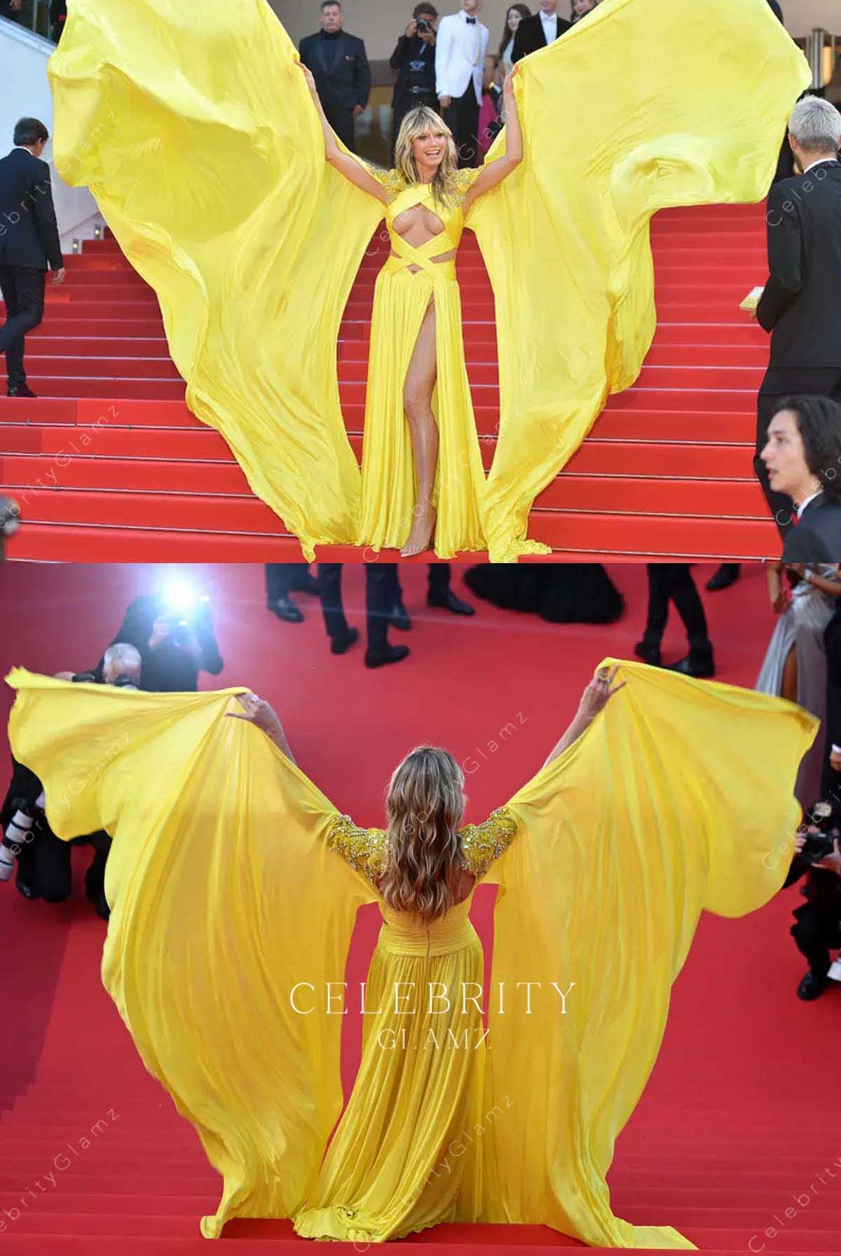 Heidi Klum yellow a line 2023 Cannes film festival outfit