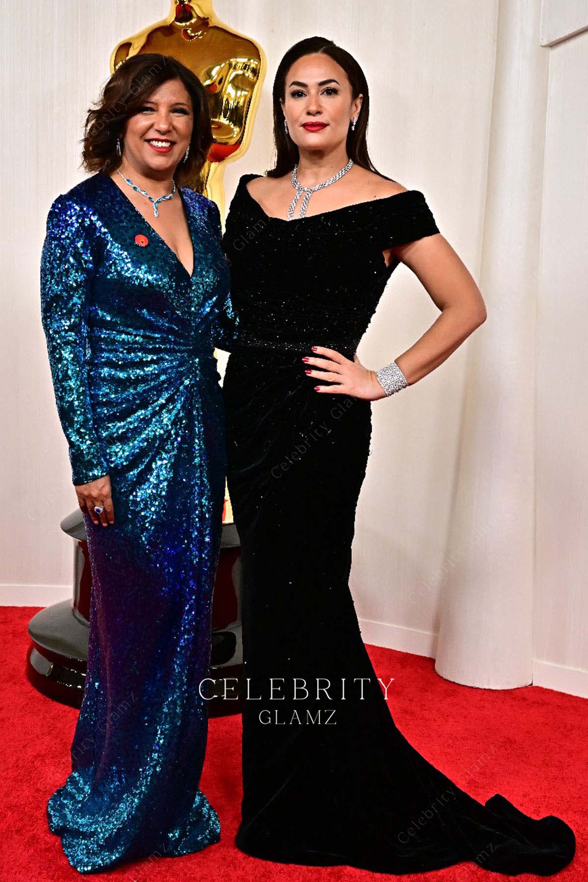 Hend Sabry black glitter prom dress 2024 Oscars red carpet