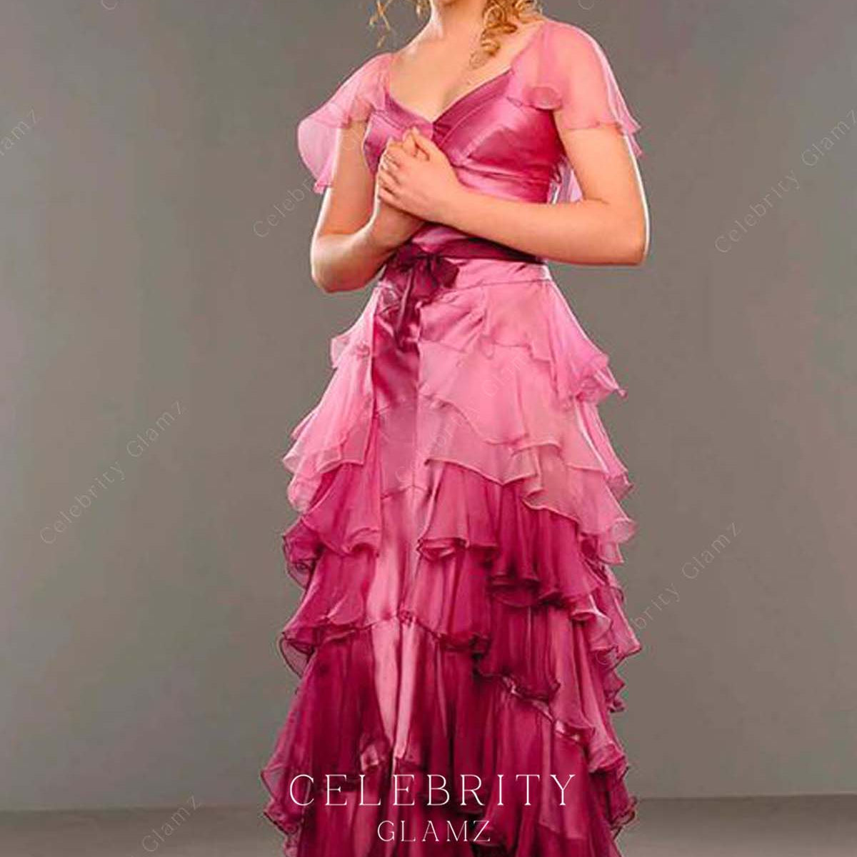 pink layered dress Hermione Granger Yule Ball Ruffled Pink Dress – Celebrity Glamz