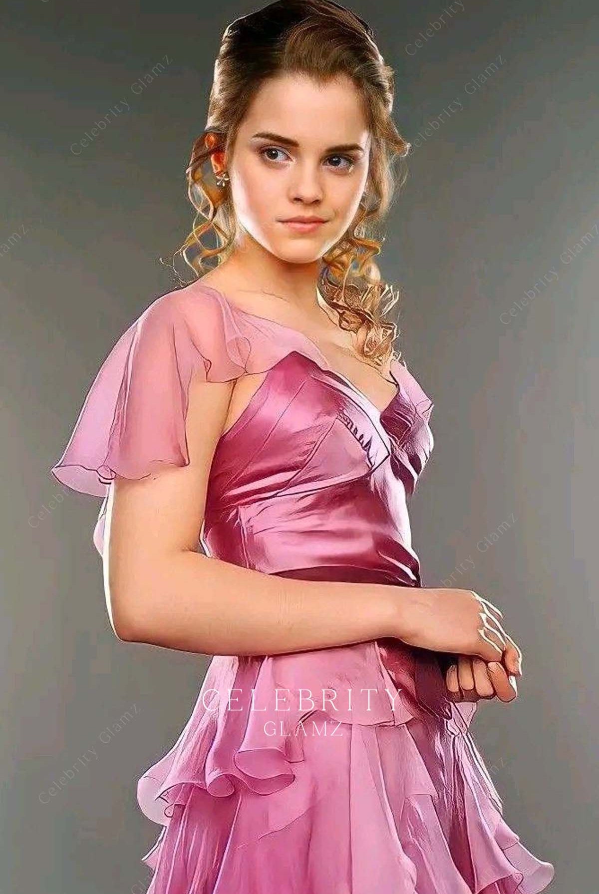 hermione granger yule ball pink ruffled sleeve dress