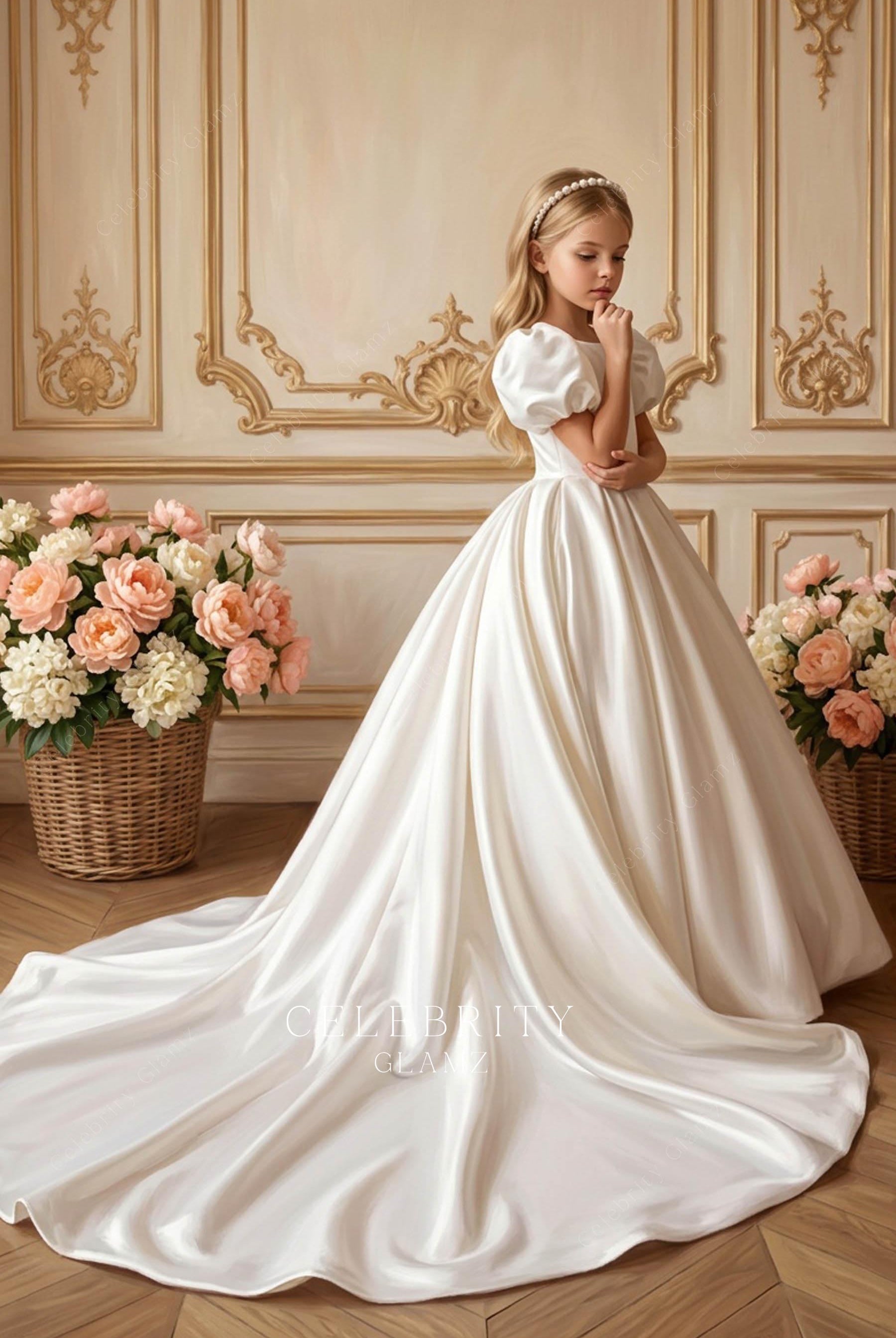 high end chapel train first communion dress