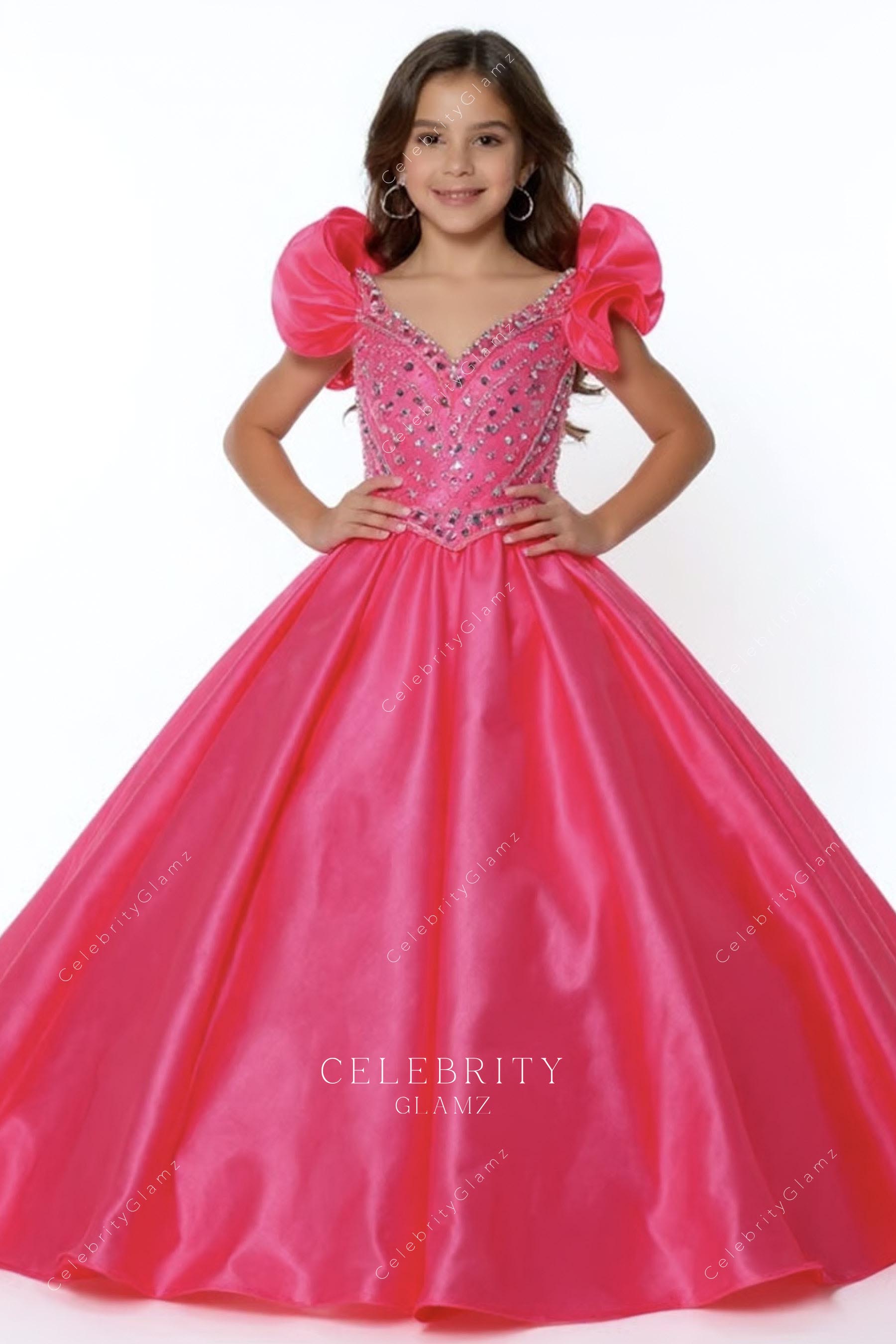 hot pink Basque waist pageant dress