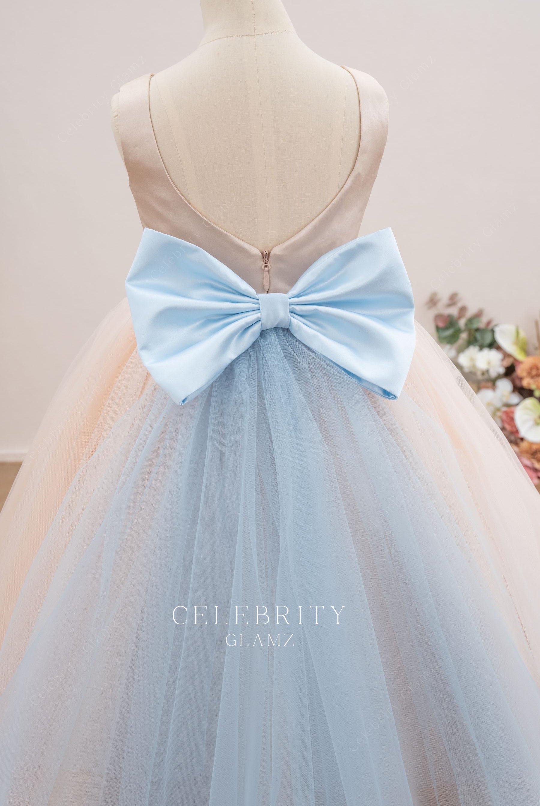 ice blue bowknot flower girl dress