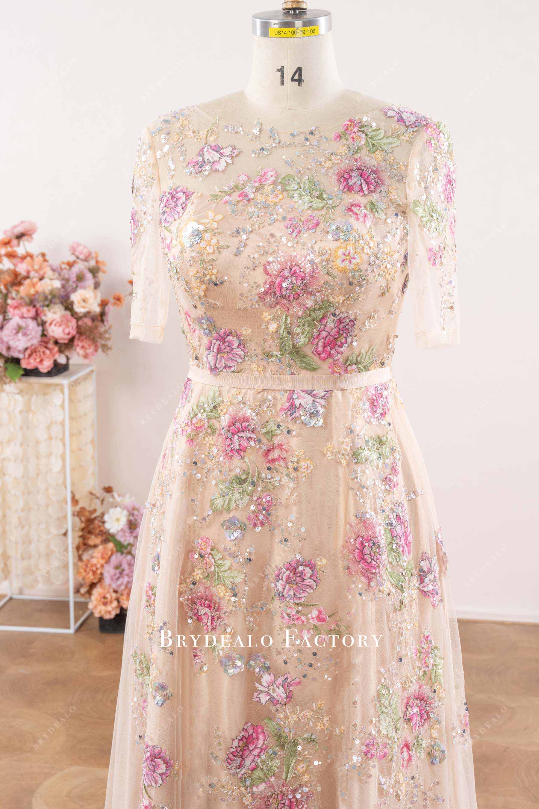illusion short sleeves mother of bride dress