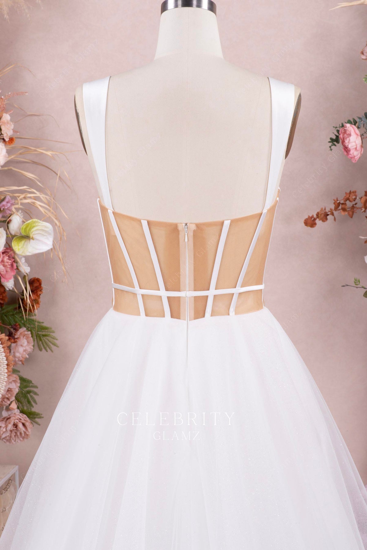 illusion back a line wedding dress