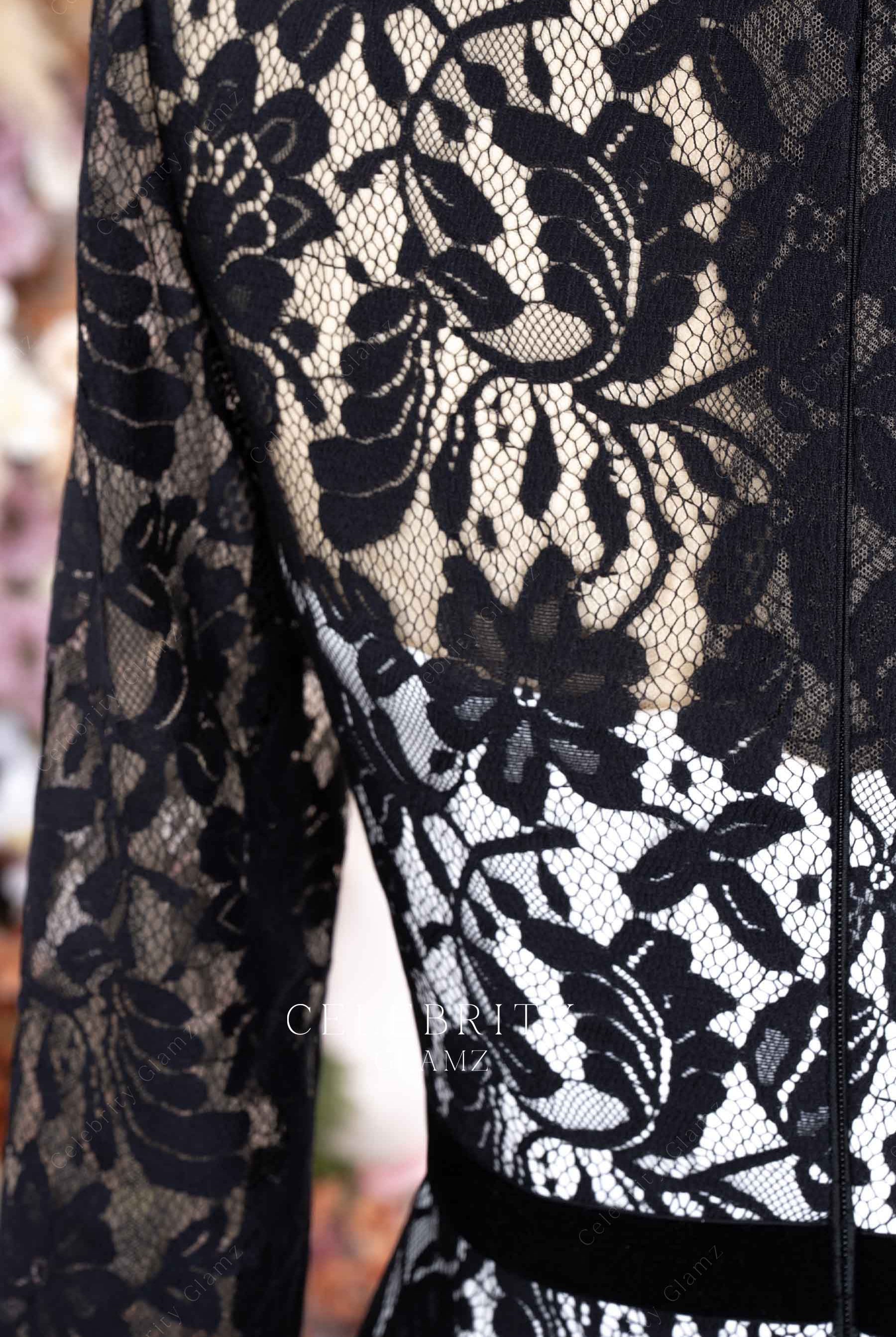 illusion black lace back formal dress