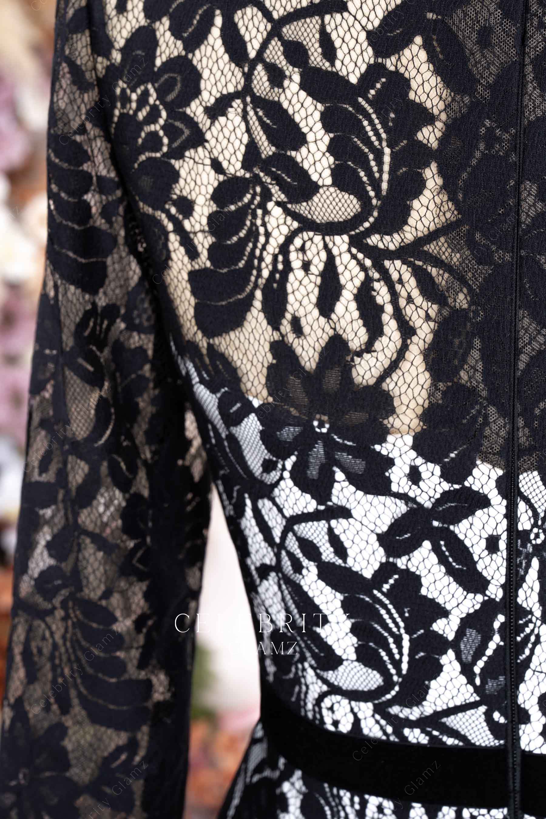 illusion black lace back formal dress