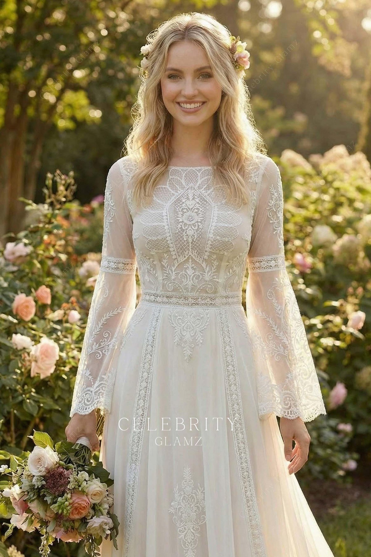 illusion boat neck bridal dress