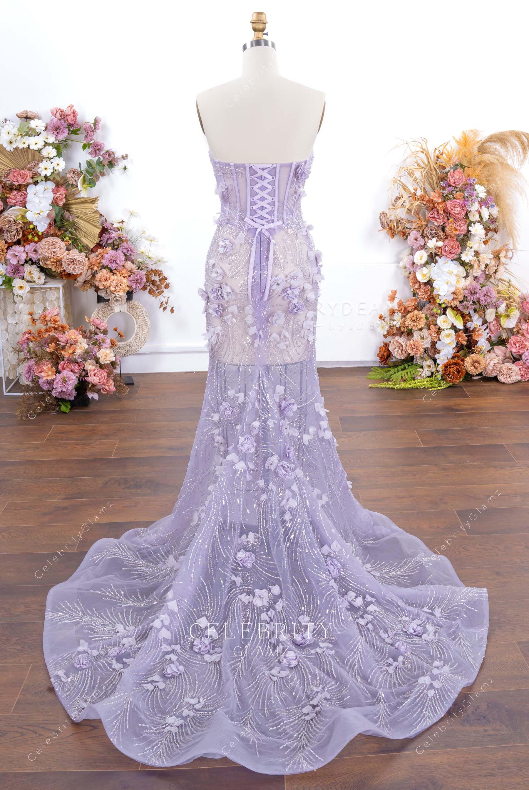 illusion court train mermaid prom dress