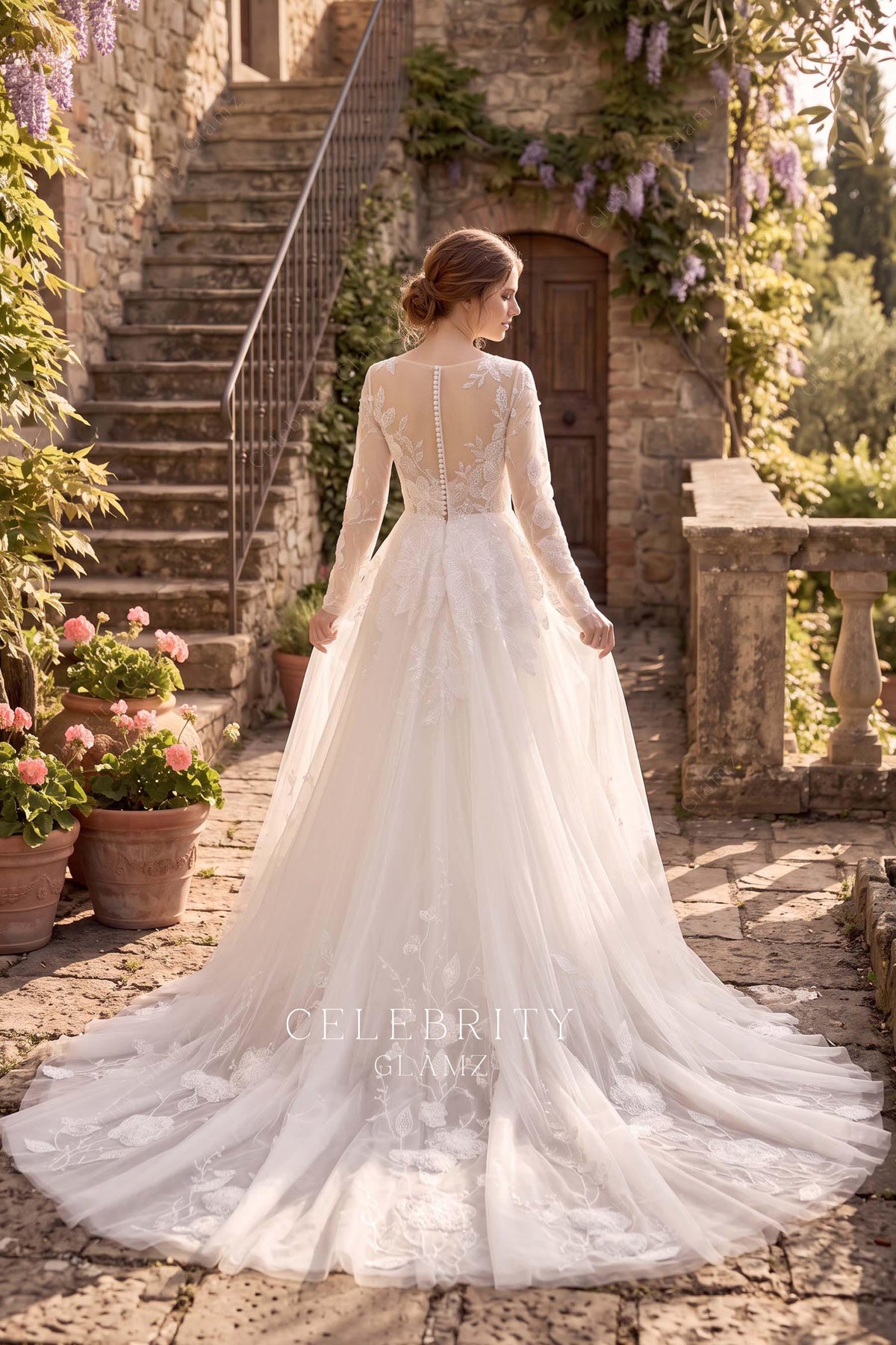 illusion court train wedding dress