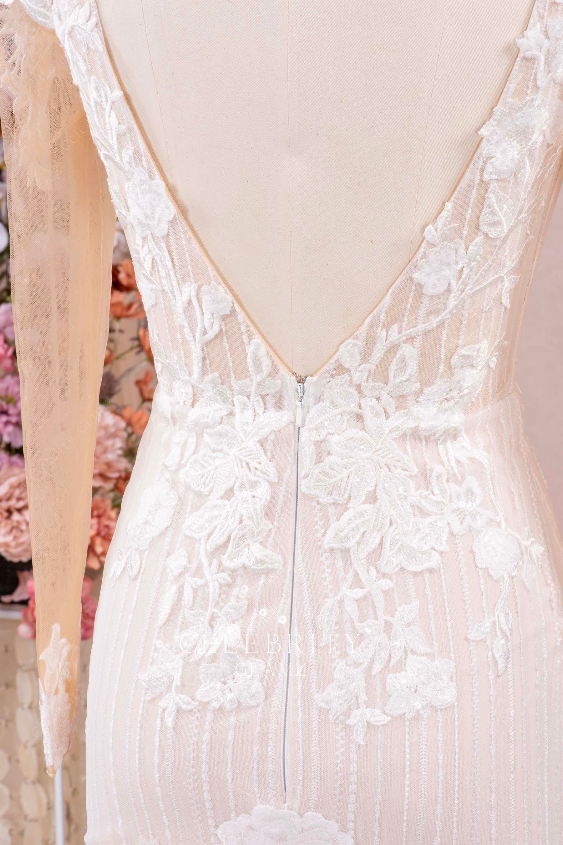 illusion deep v back wedding gown