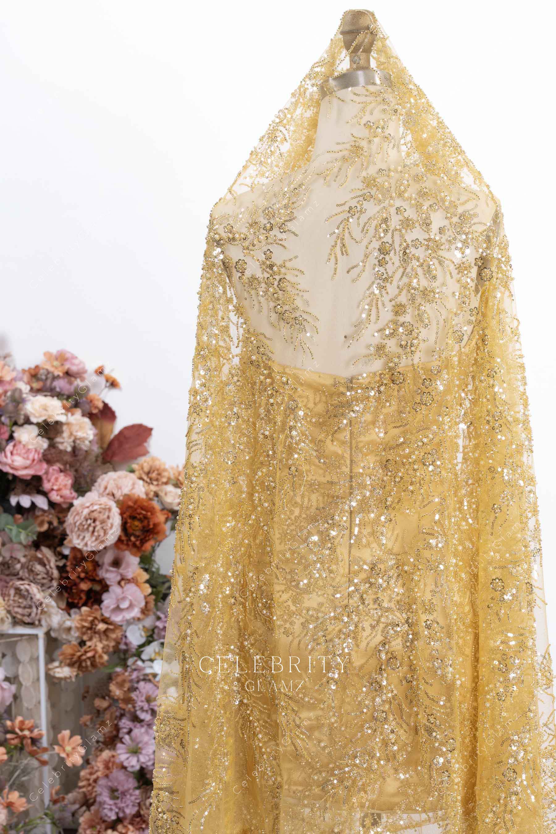 illusion headpiece prom dress