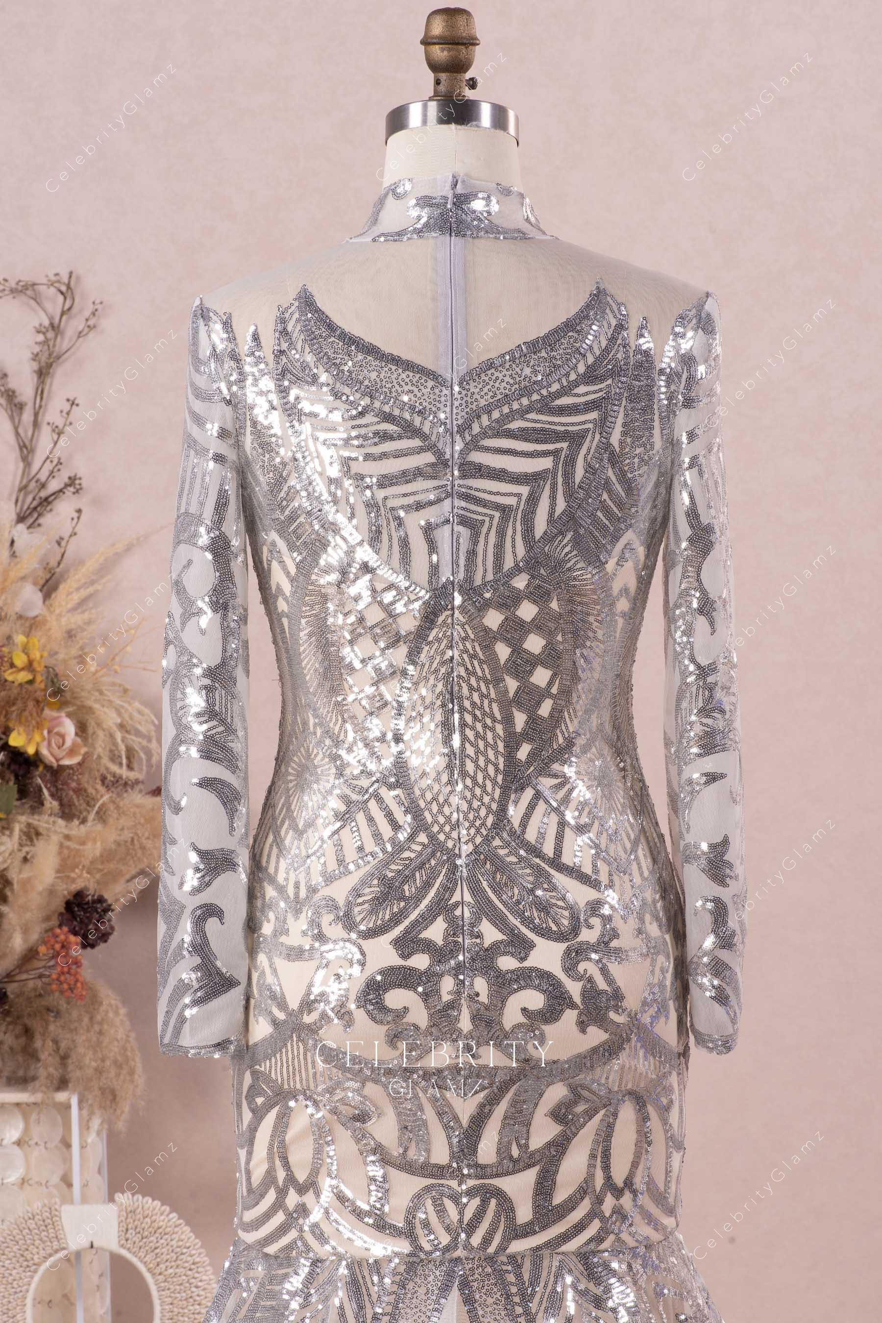 illusion high neck sparkly prom dress