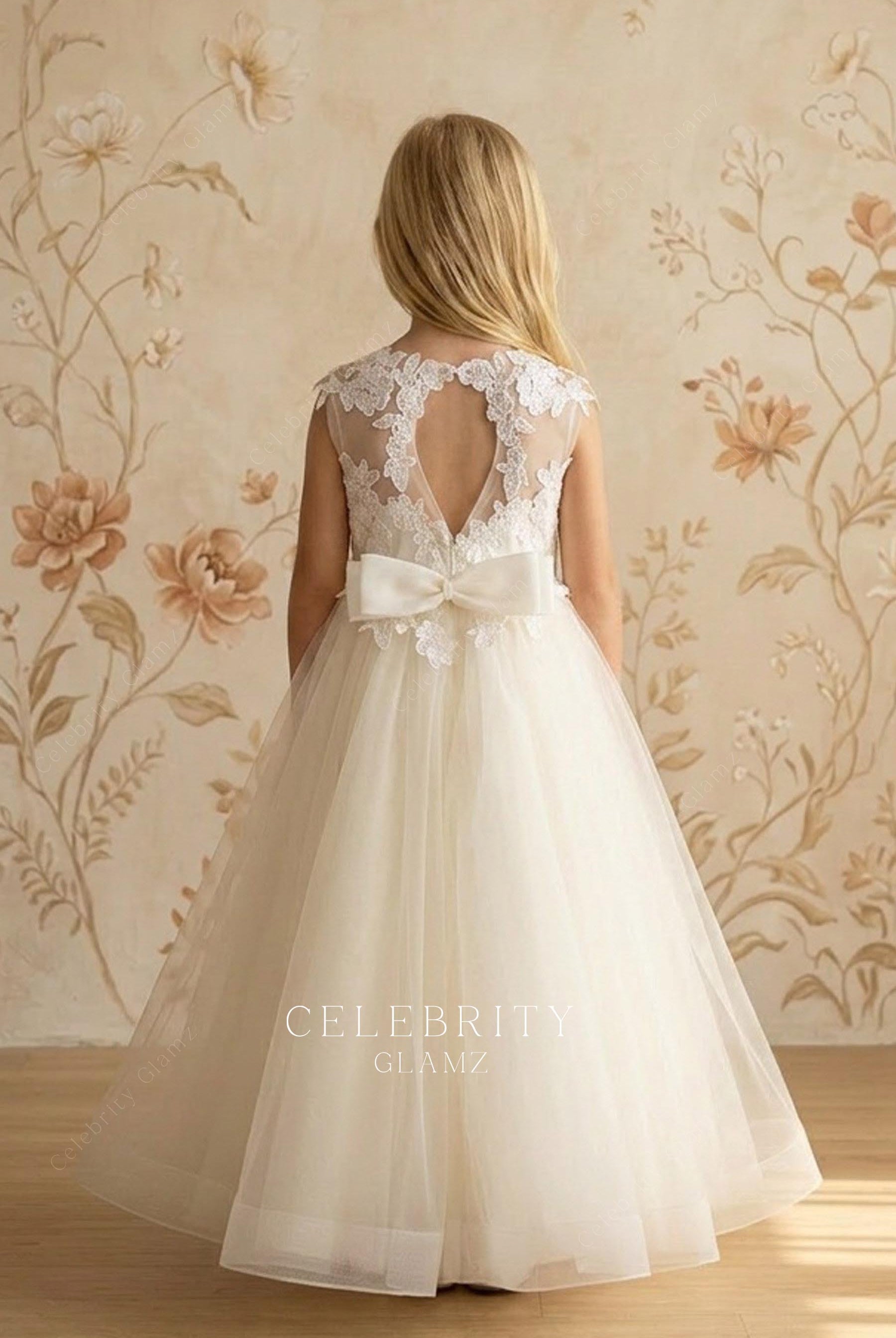 illusion lace back flower girl dress