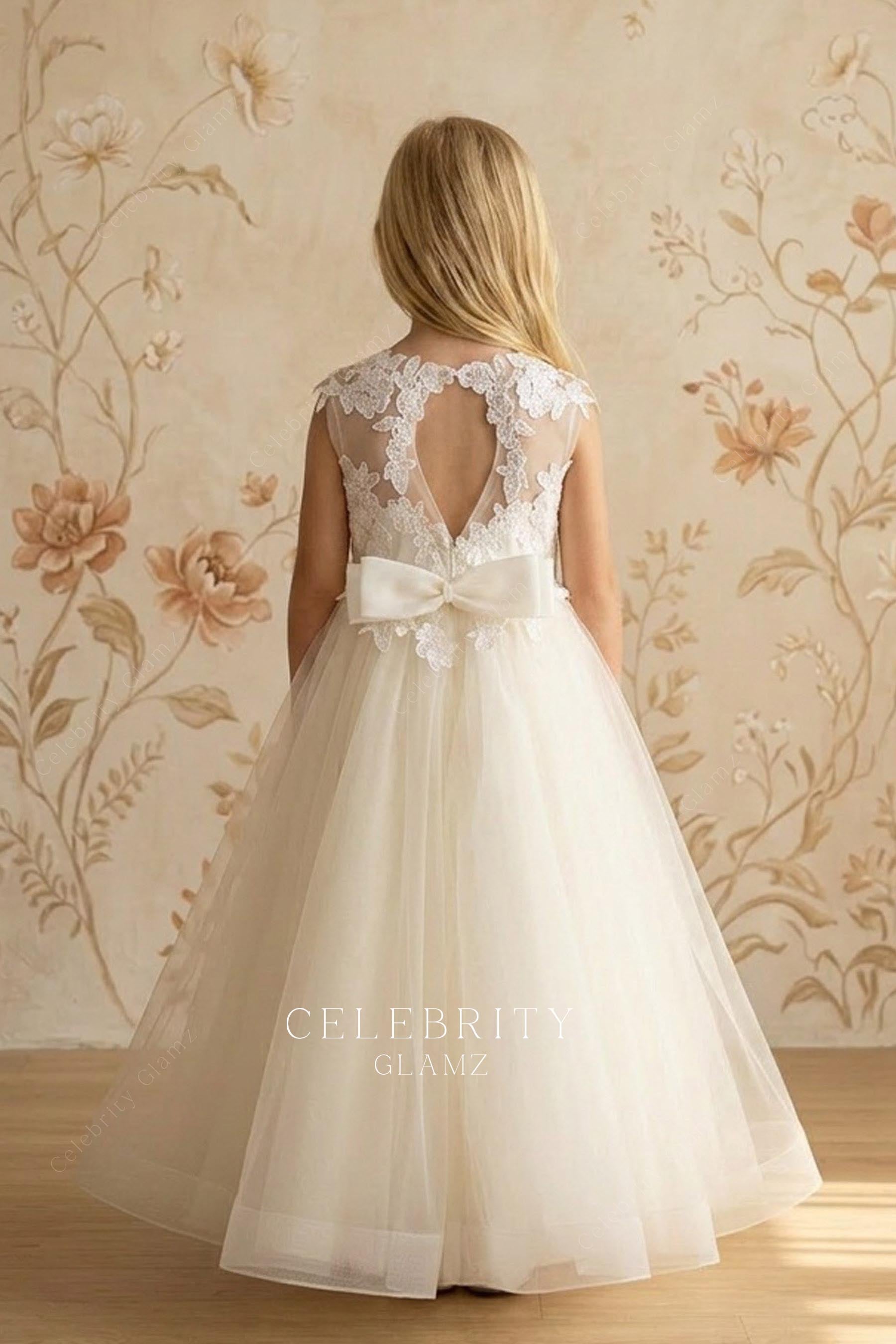 illusion lace back flower girl dress