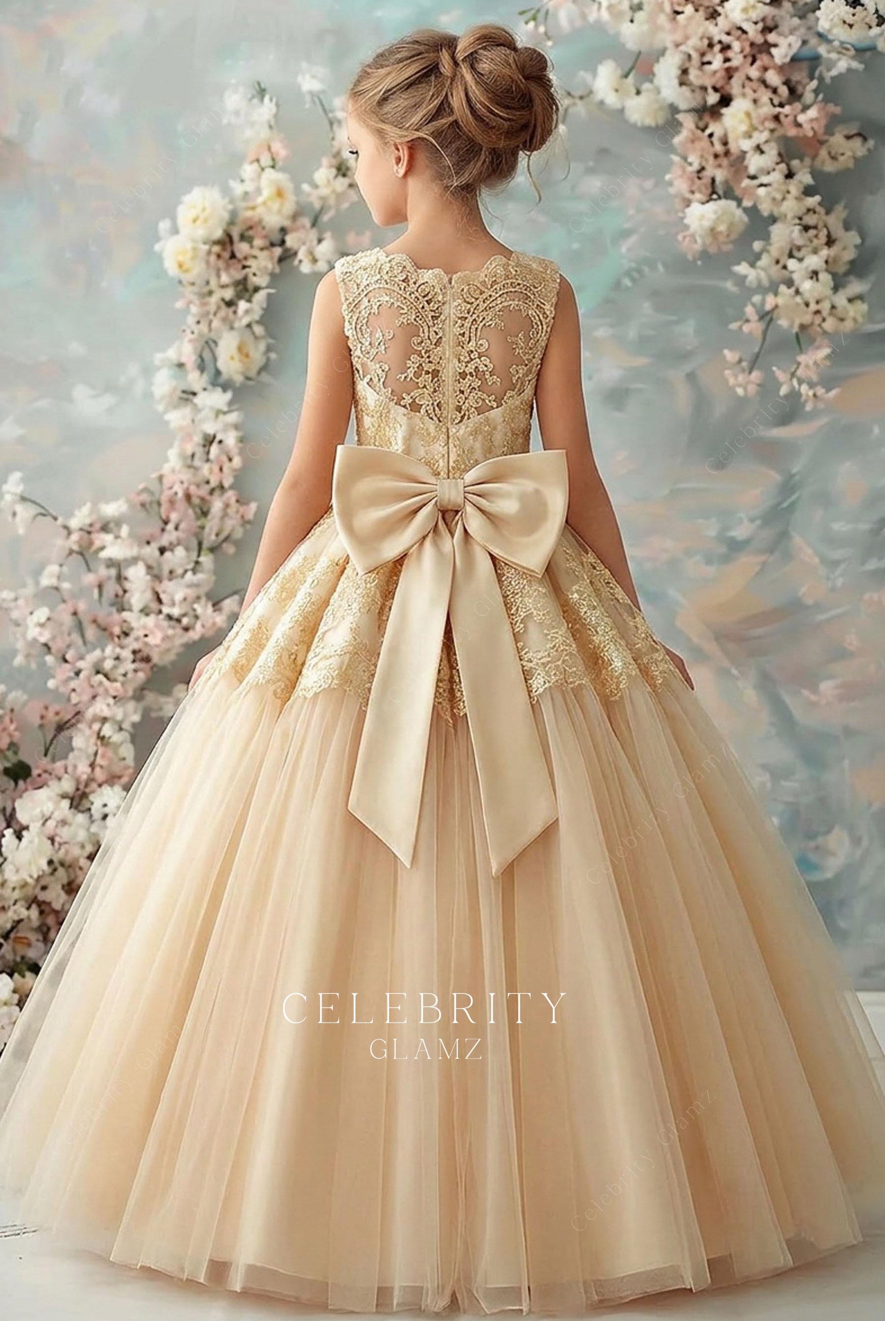 illusion lace back flower girl dress