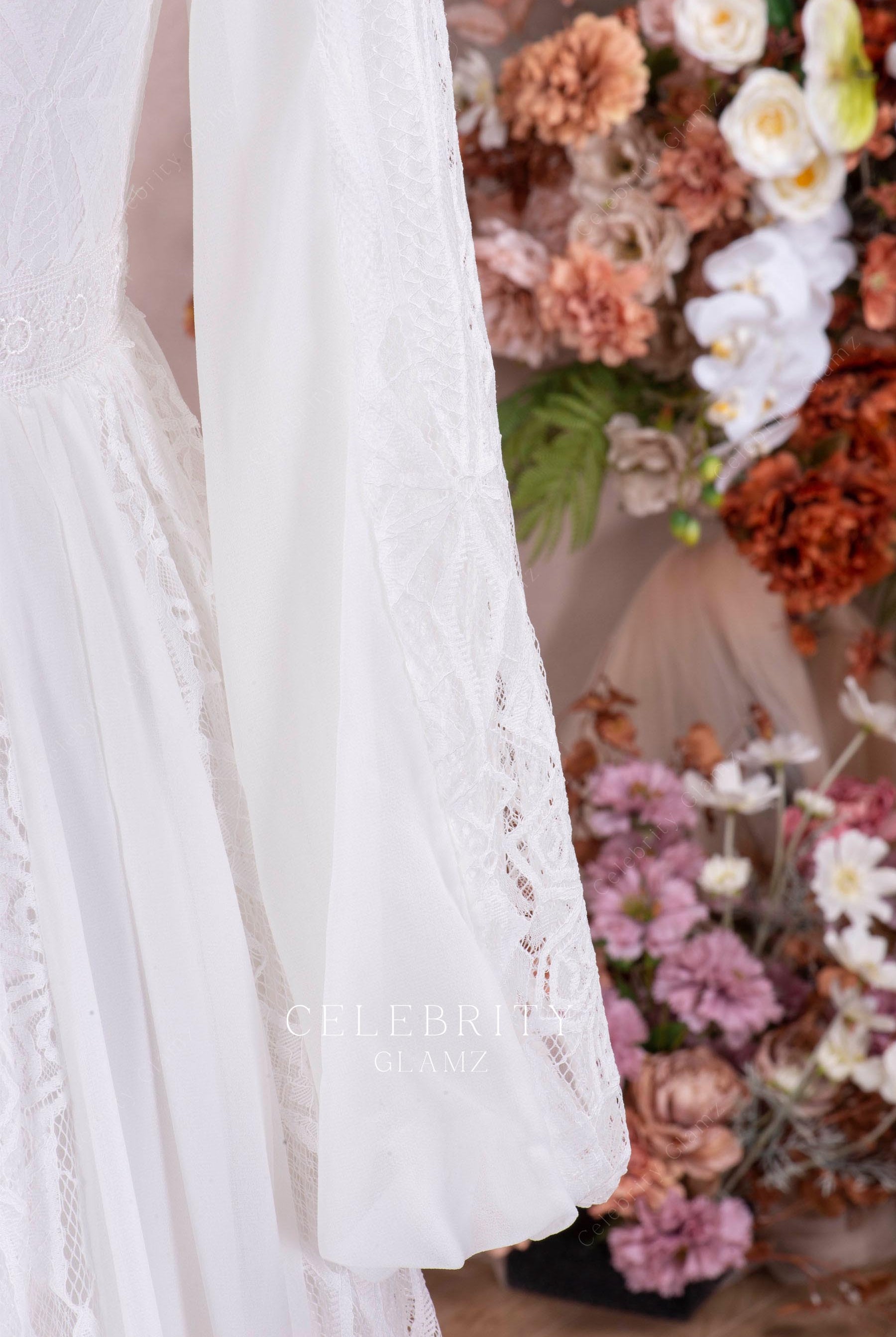 illusion lace long sleeve bridal dress