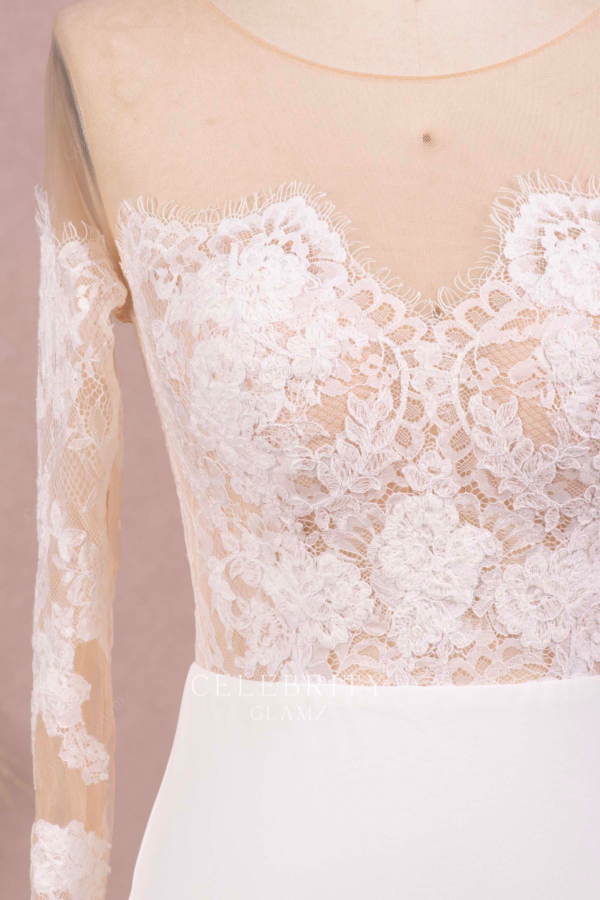 illusion lace long sleeve wedding dress
