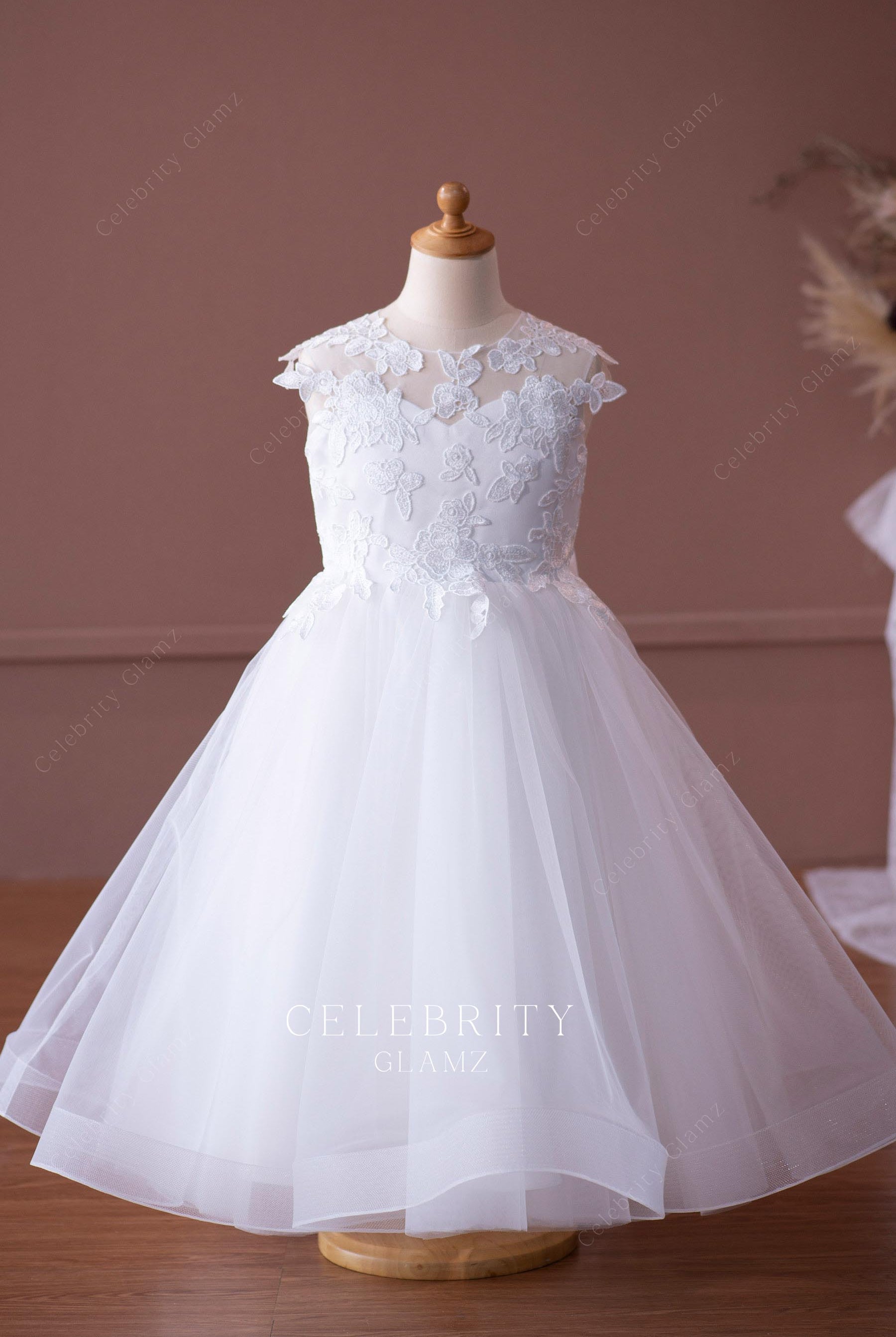 illusion lace neck flower girl dress
