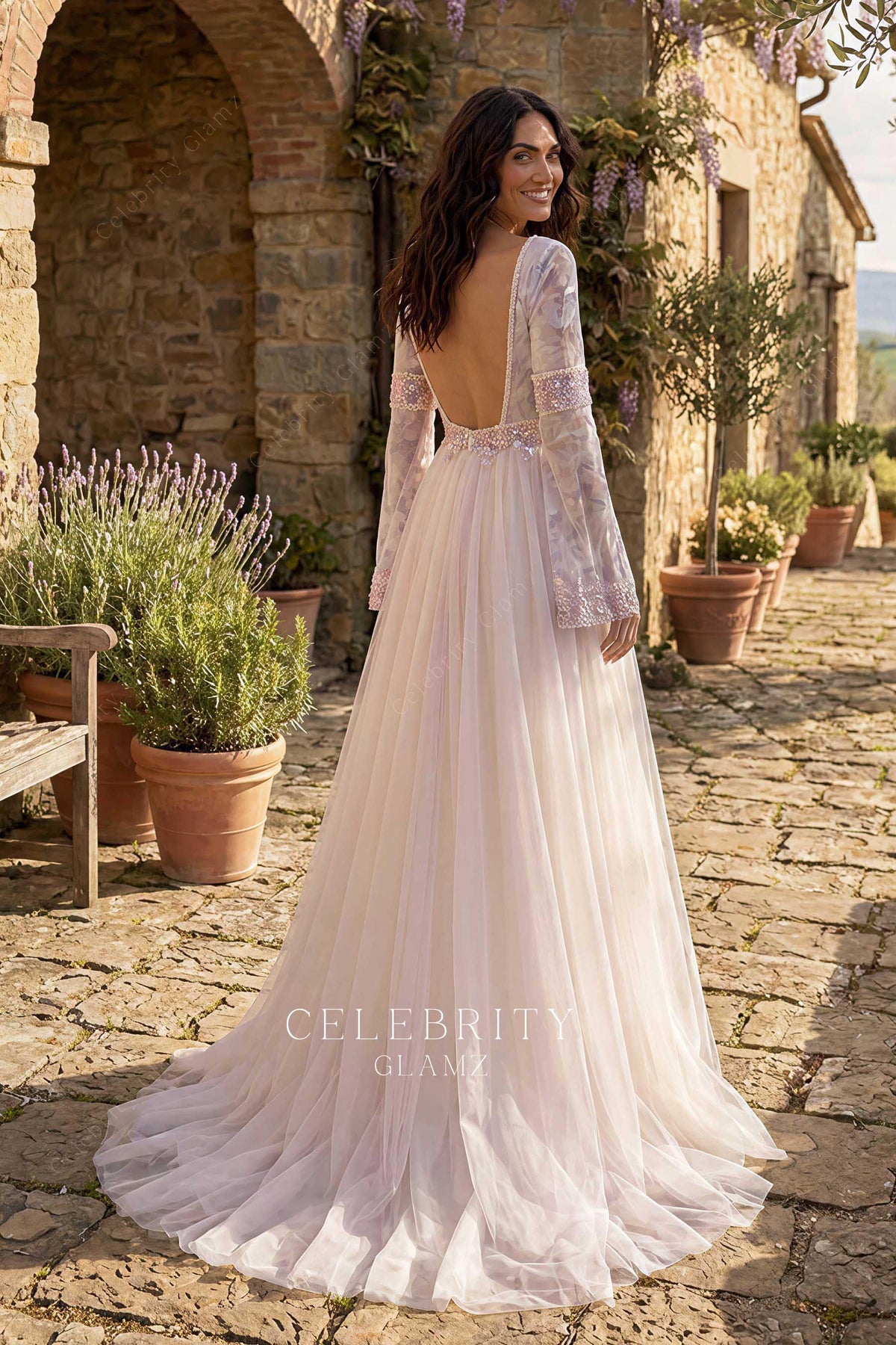 illusion long sleeve wedding dress