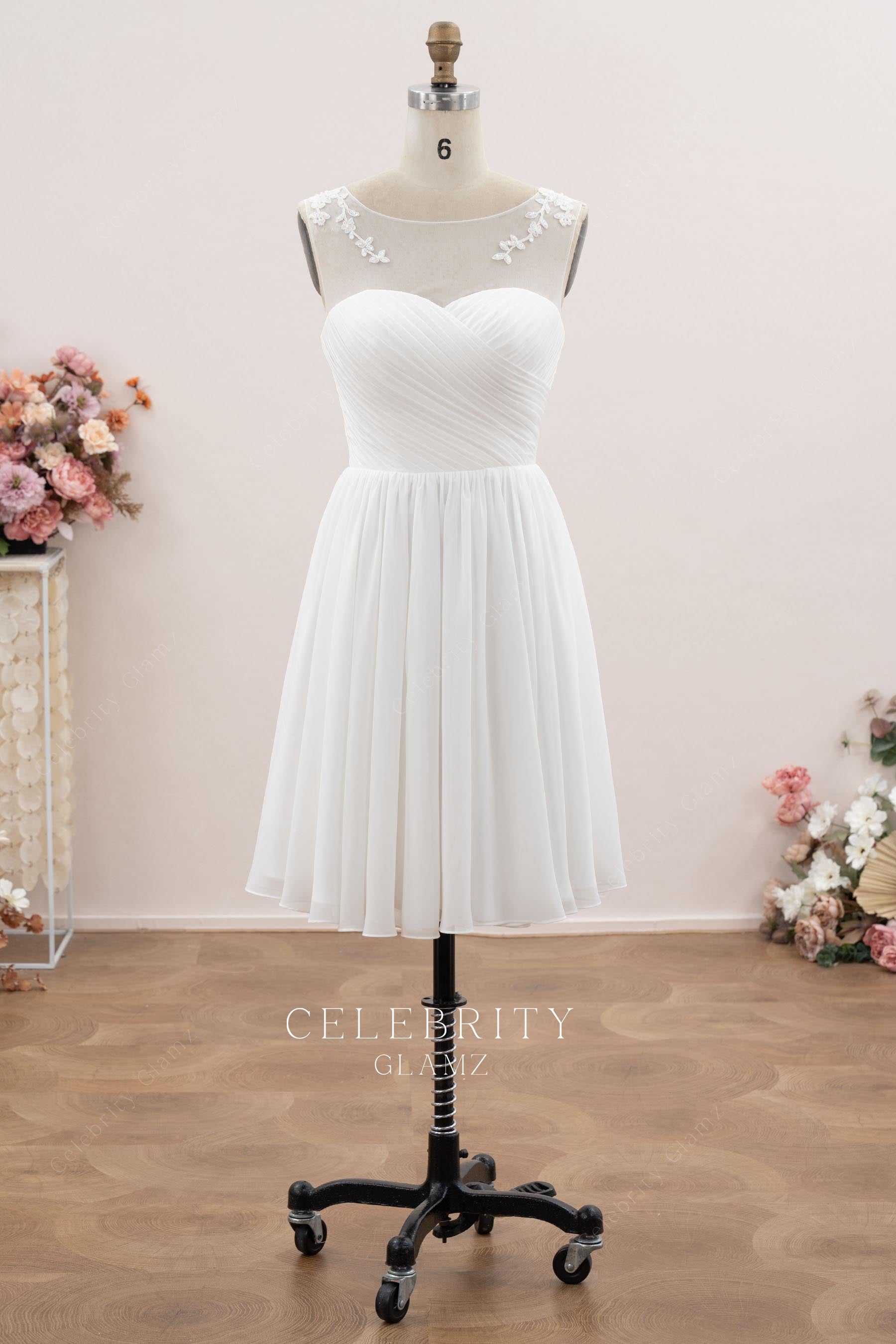 illusion neck a line chiffon wedding dress