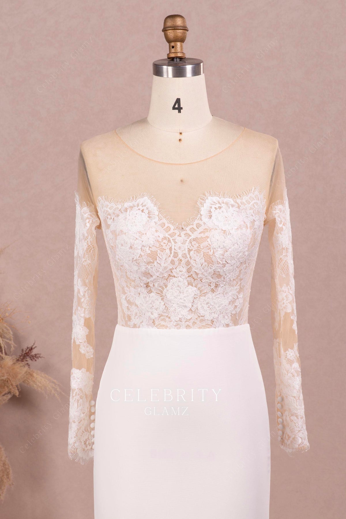 illusion neck and sleeve chiffon wedding dress