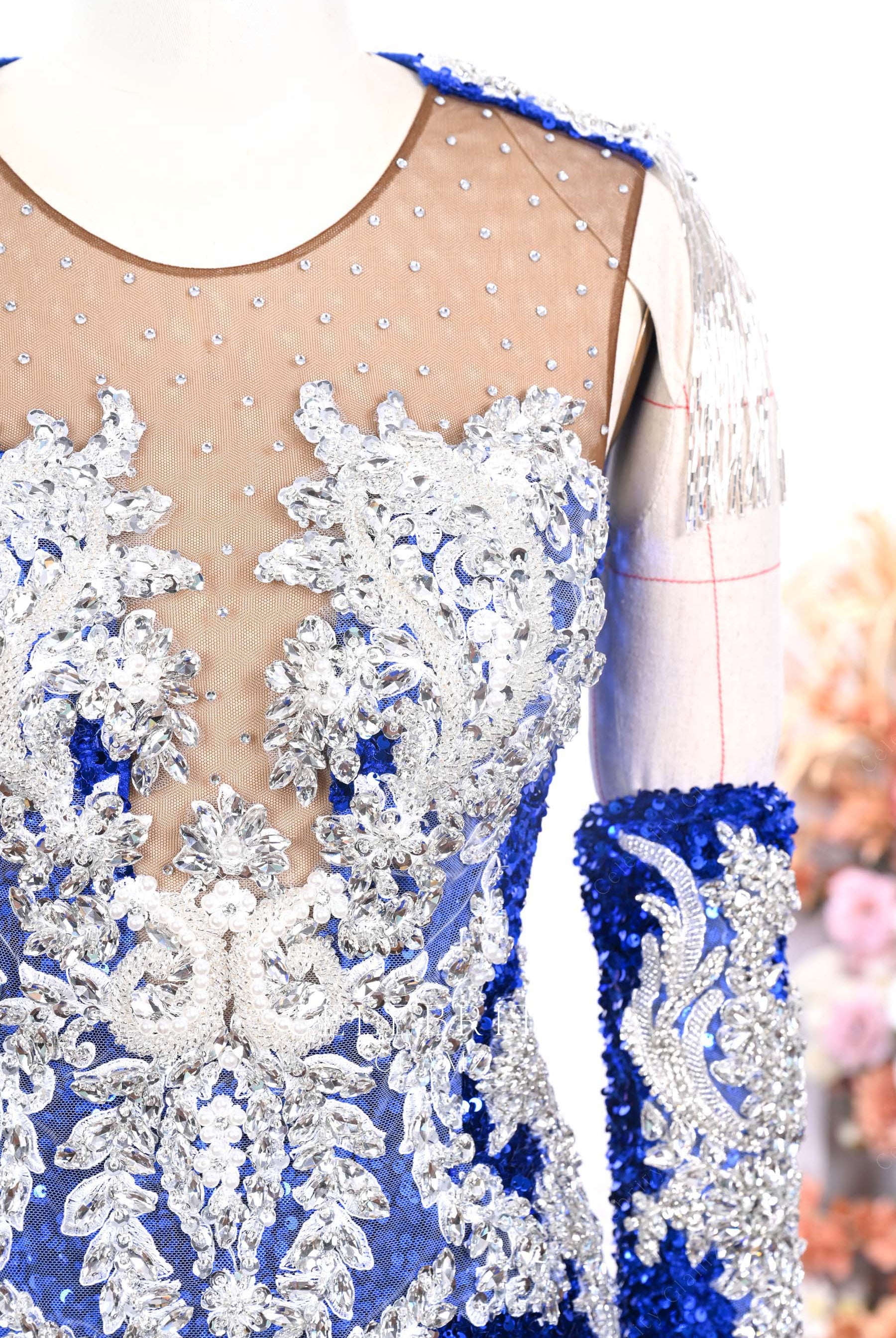 illusion neck rhinestones prom dress
