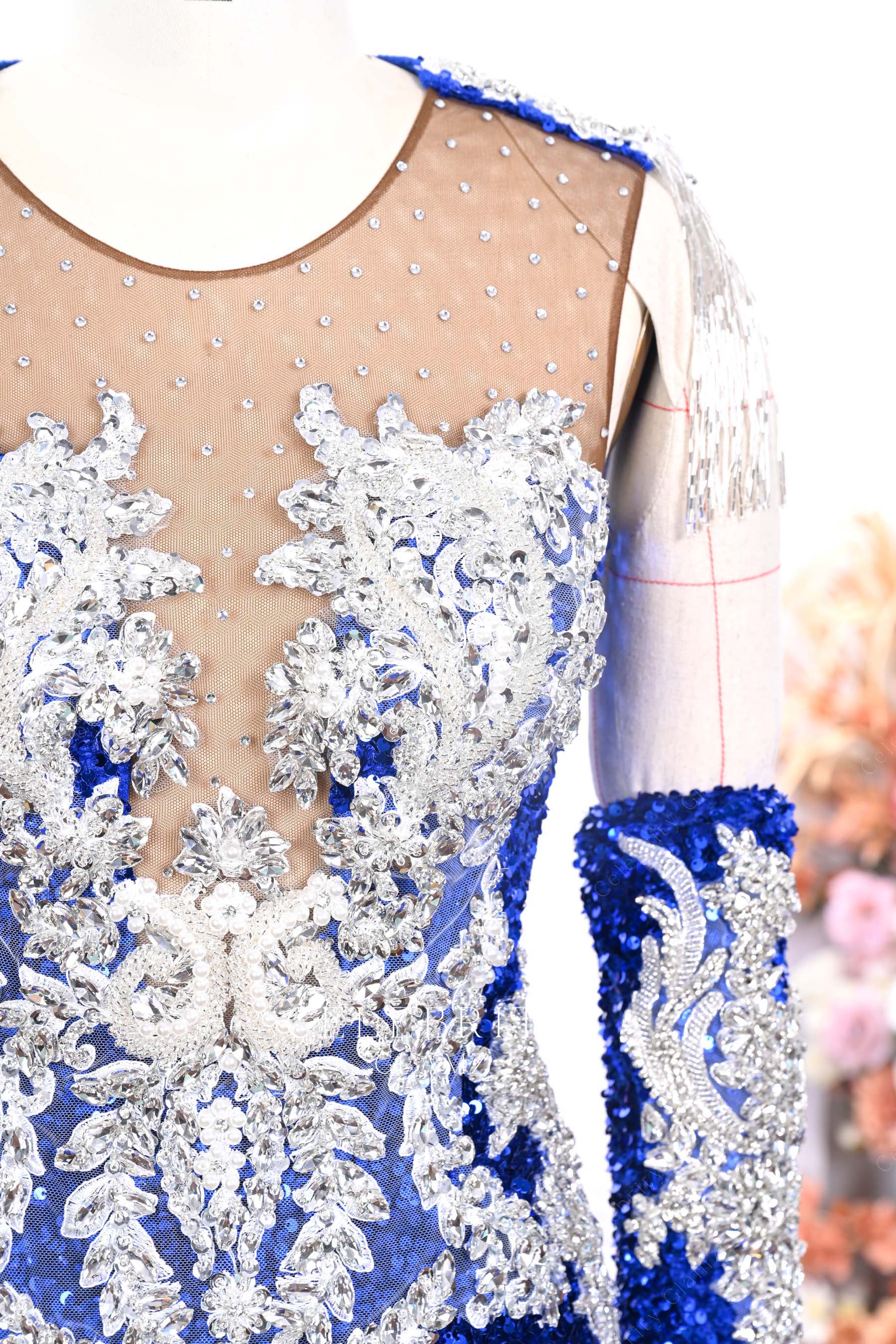 illusion neck rhinestones prom dress