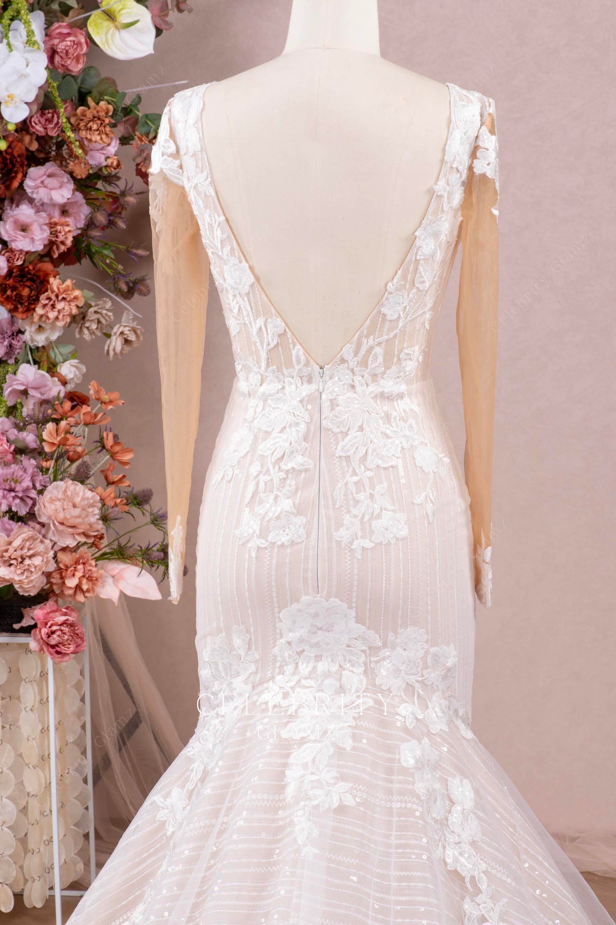 illusion open v back wedding dress