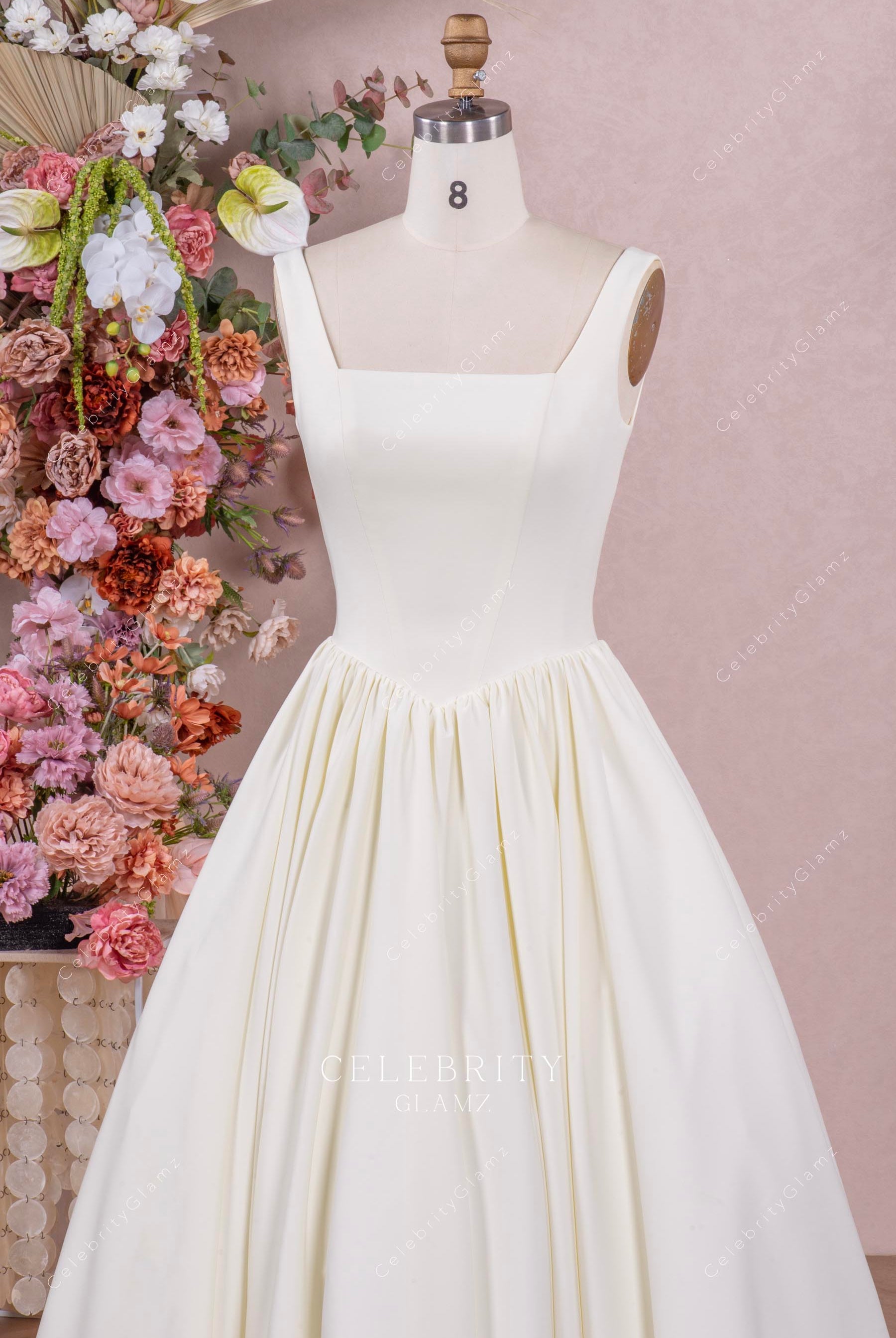 ivory crepe square neck bridal gown