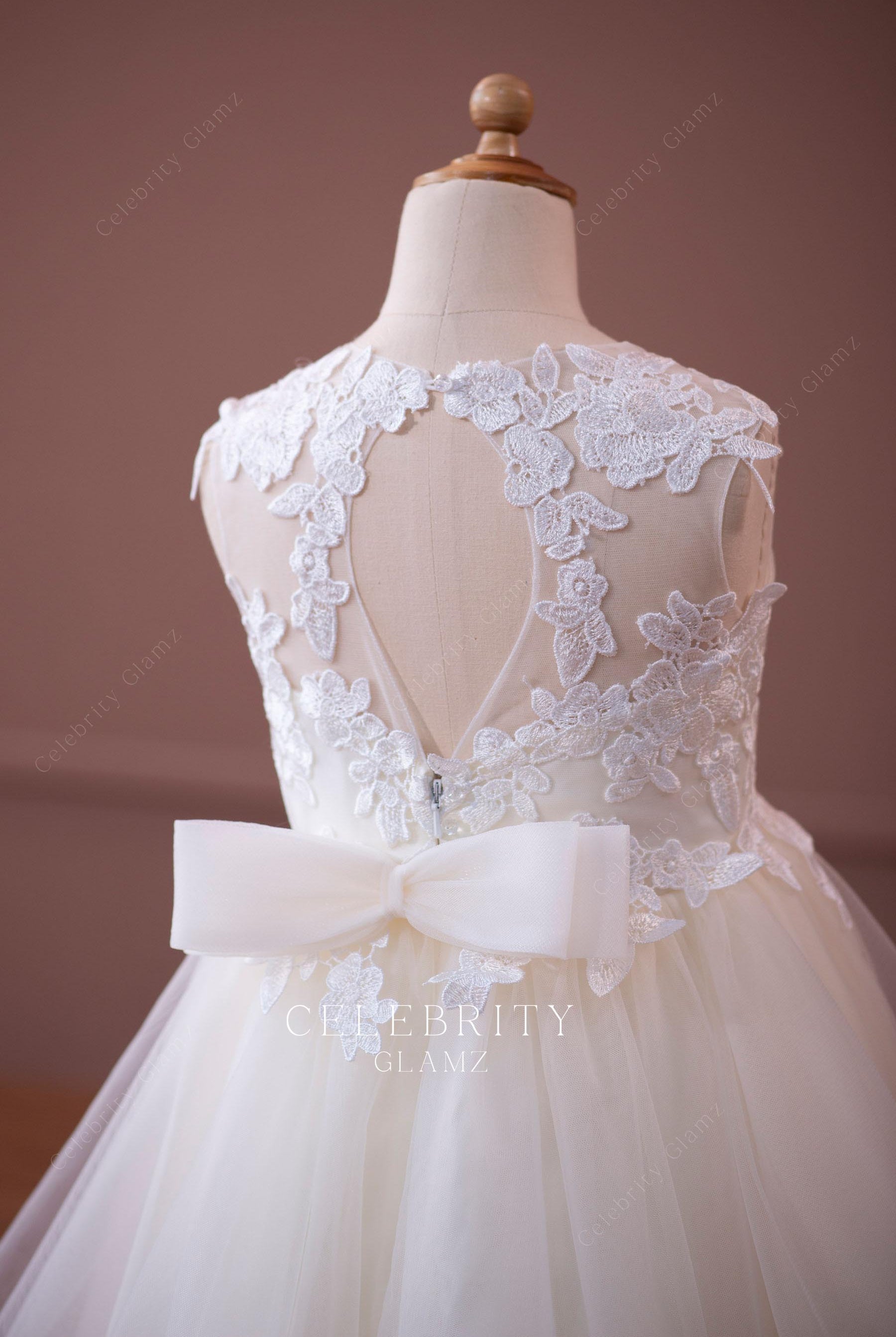 ivory lace keyhole back flower girl dress