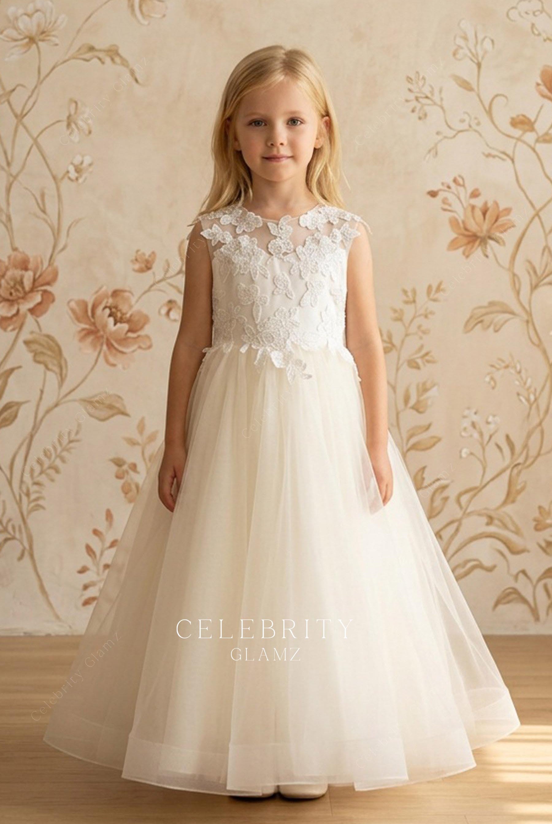 ivory lace tulle a line flower girl dress