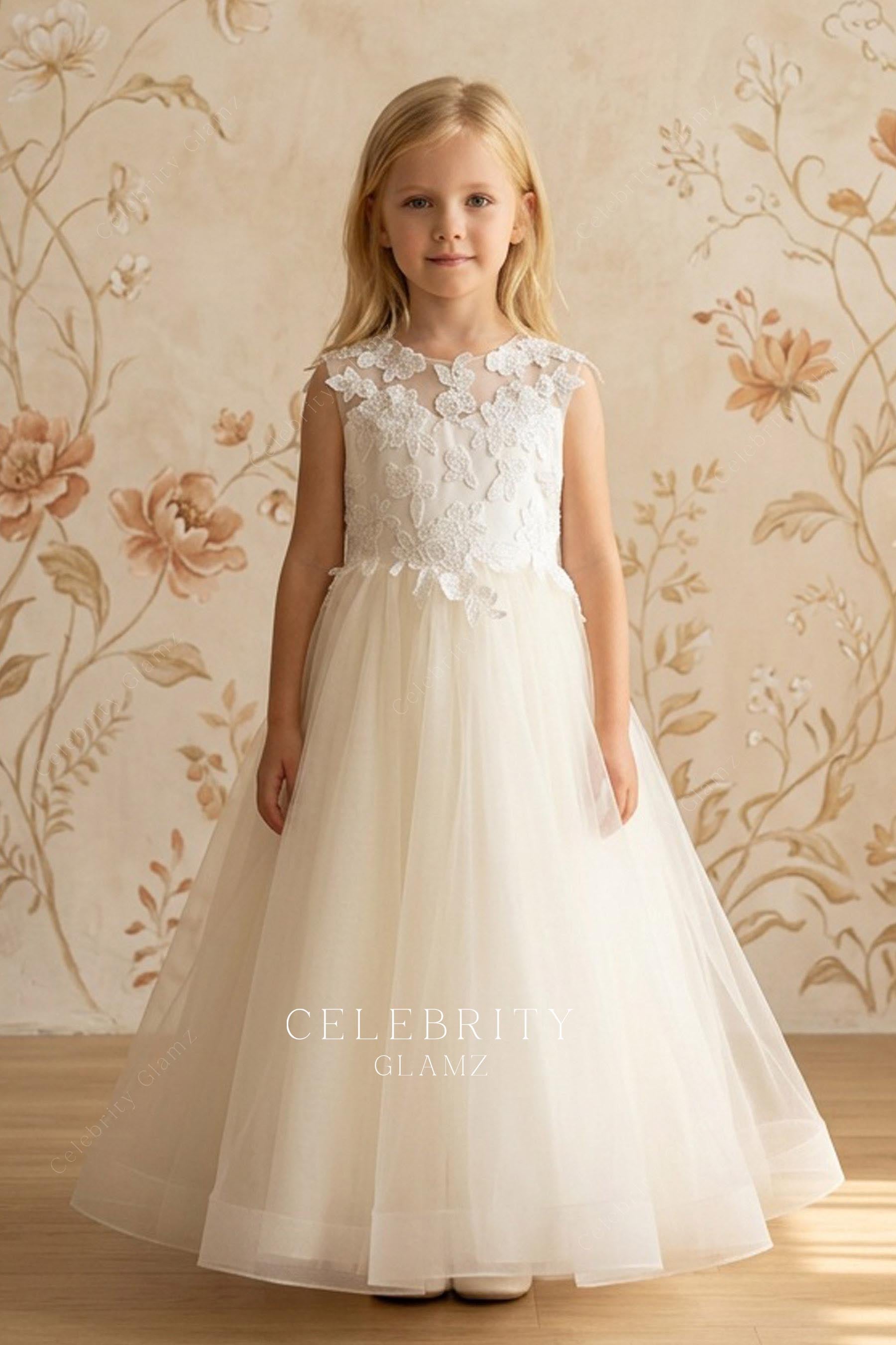 ivory lace tulle a line flower girl dress