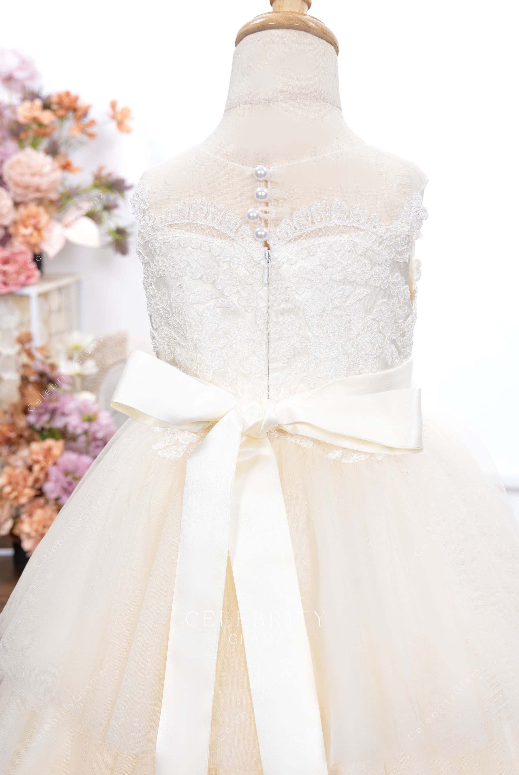 ivory layered tulle bowknot flower girl dress